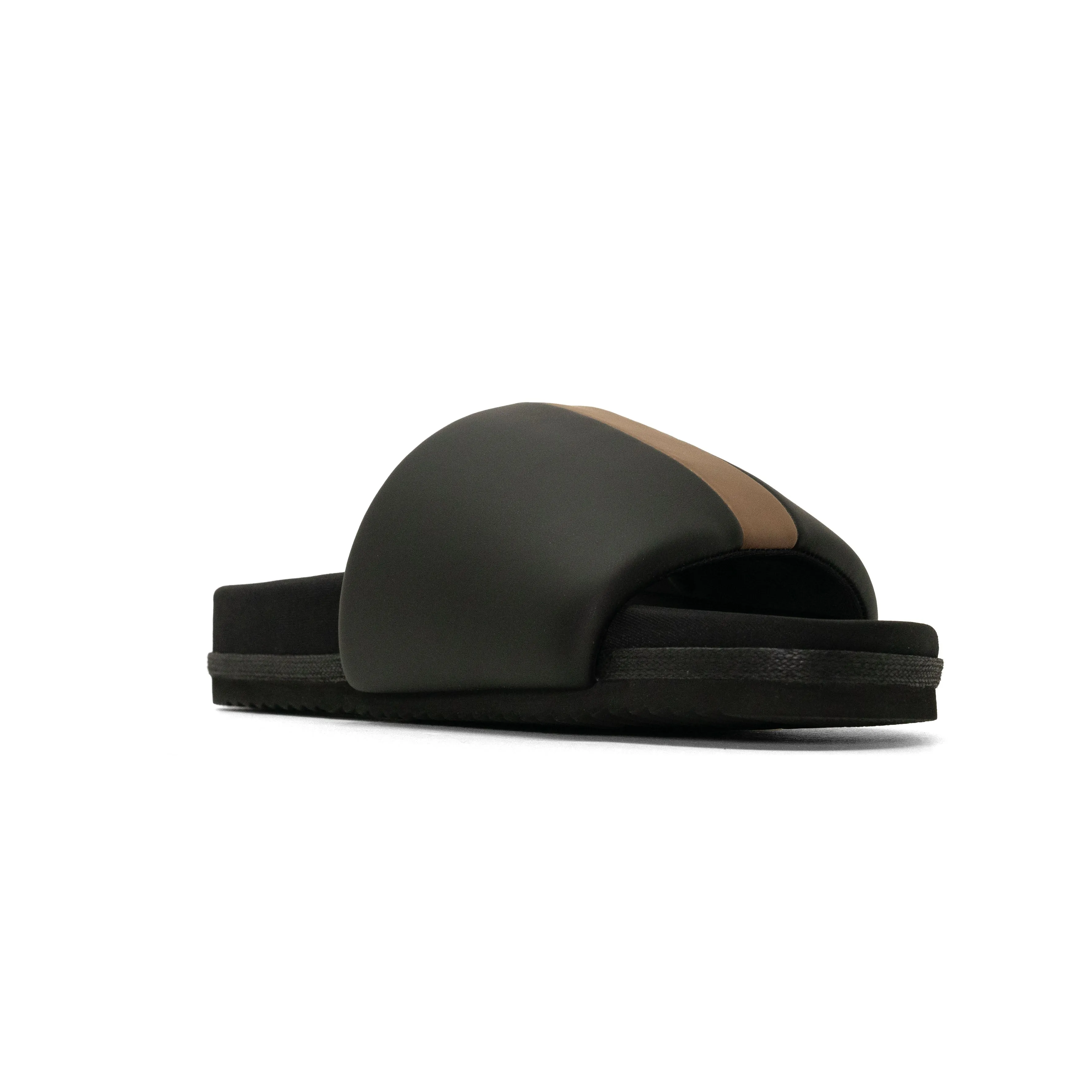 ROAM STRIPE SLIDER BLACK & BEIGE VEGAN LEATHER