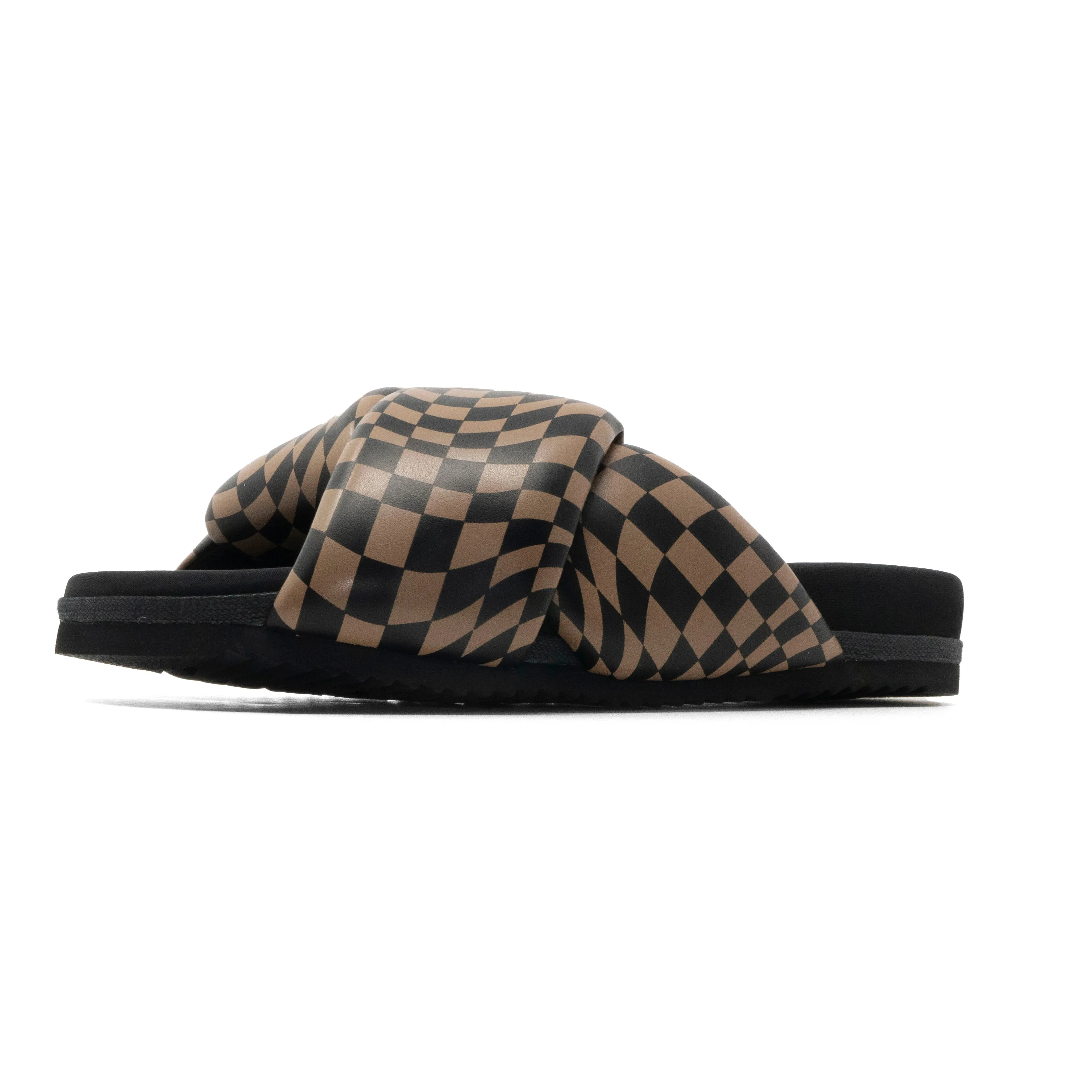 ROAM WAVY CHECK FOLDY BLACK & BEIGE VEGAN LEATHER