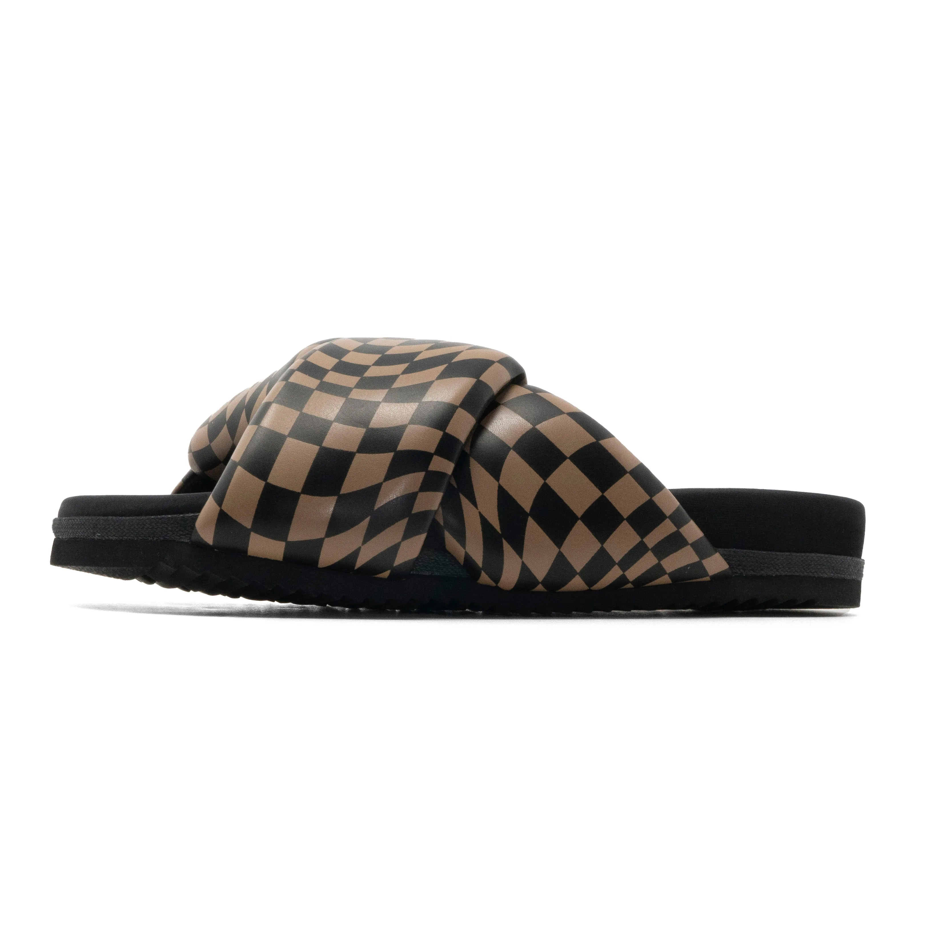 ROAM WAVY CHECK FOLDY BLACK & BEIGE VEGAN LEATHER