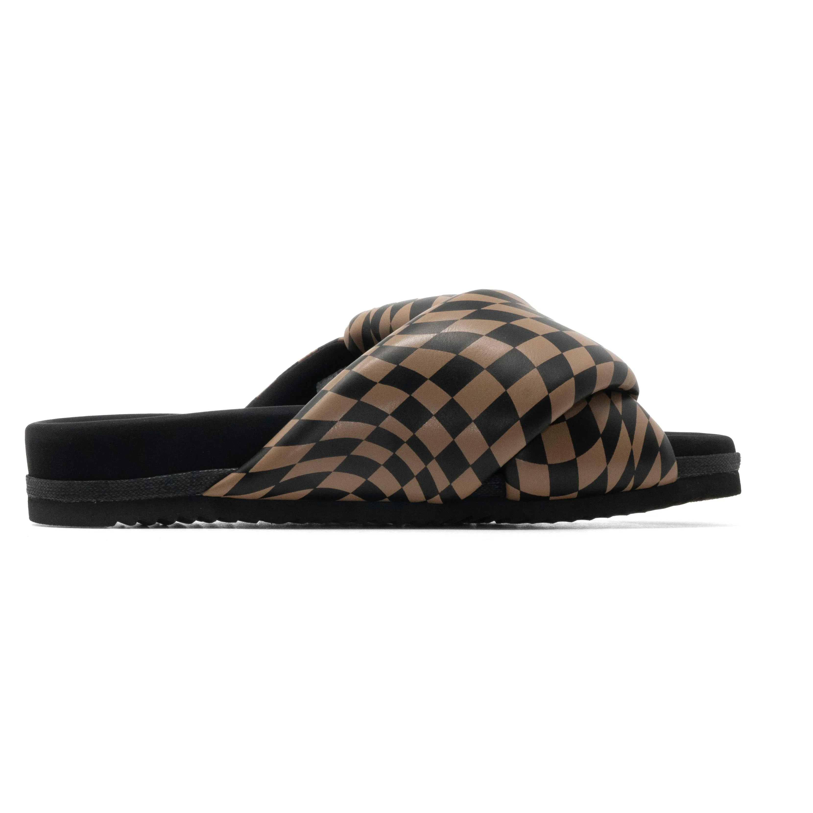 ROAM WAVY CHECK FOLDY BLACK & BEIGE VEGAN LEATHER