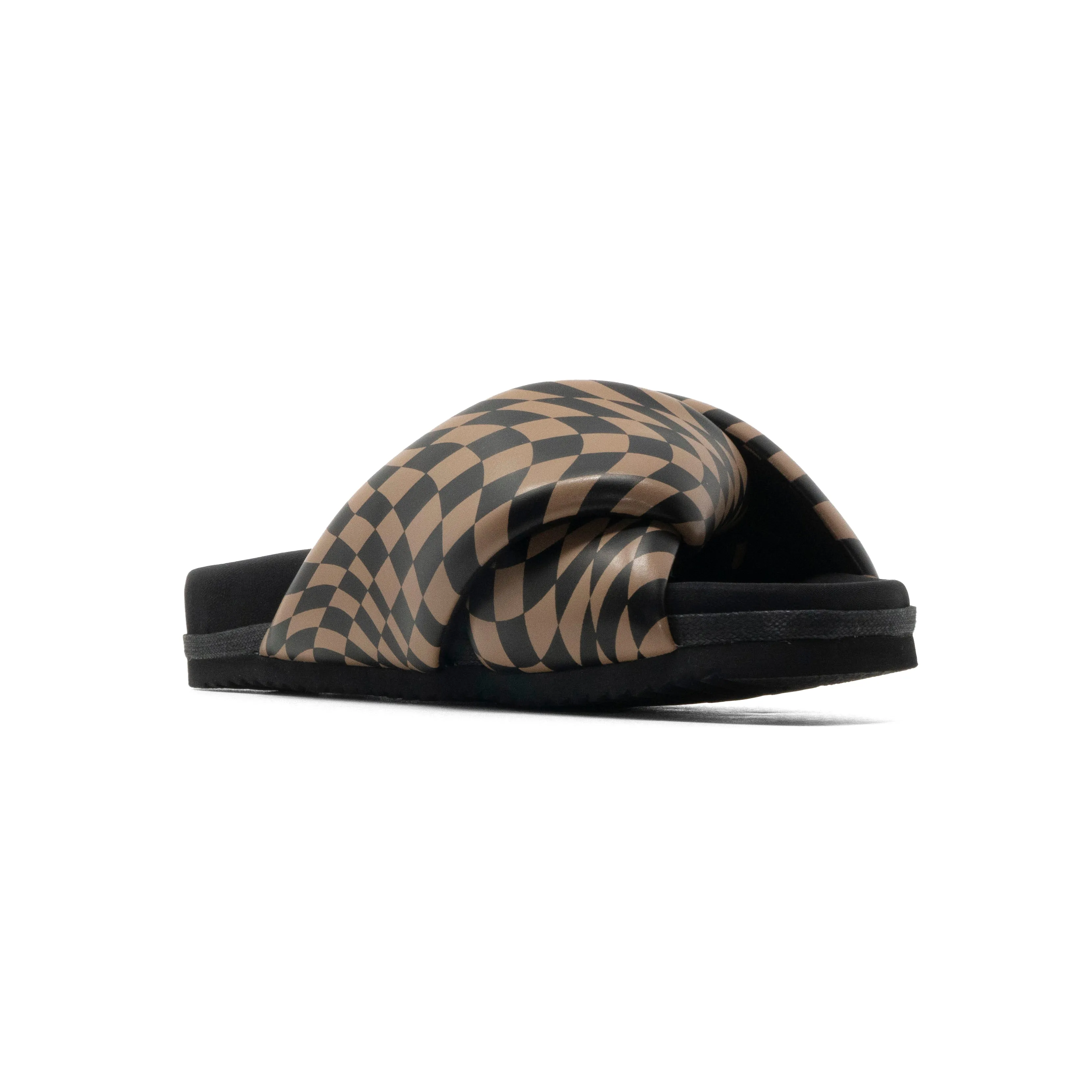 ROAM WAVY CHECK FOLDY BLACK & BEIGE VEGAN LEATHER