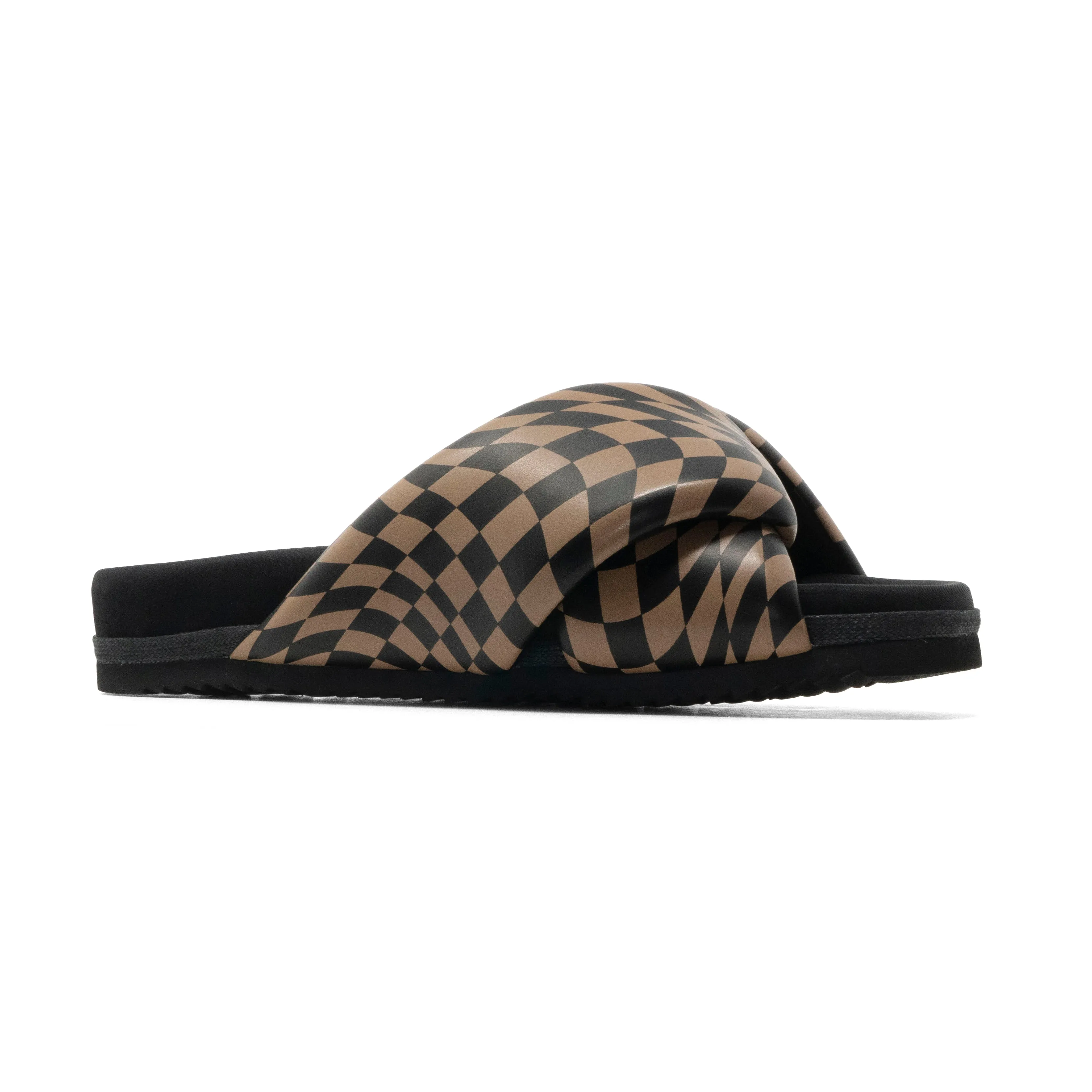 ROAM WAVY CHECK FOLDY BLACK & BEIGE VEGAN LEATHER
