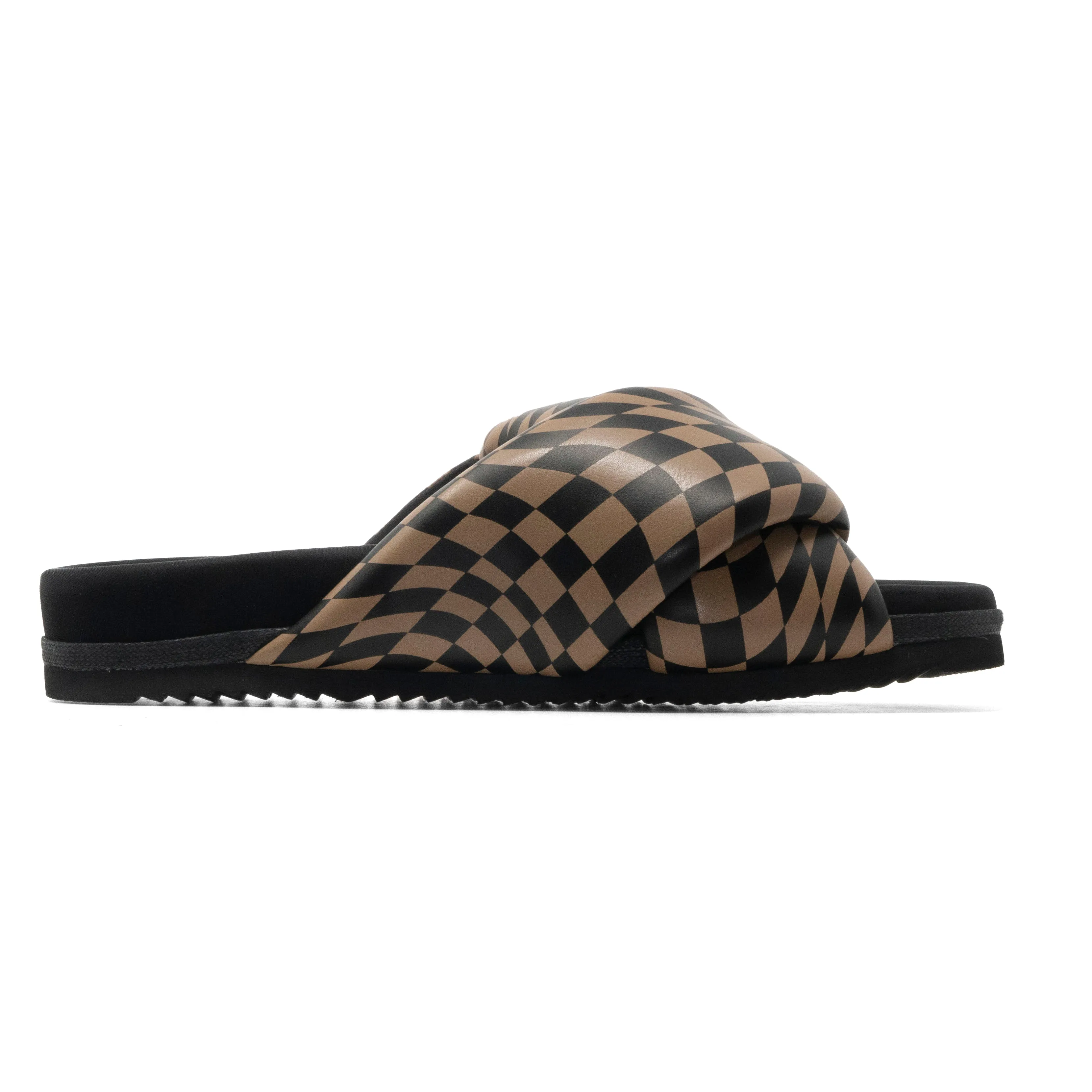 ROAM WAVY CHECK FOLDY BLACK & BEIGE VEGAN LEATHER