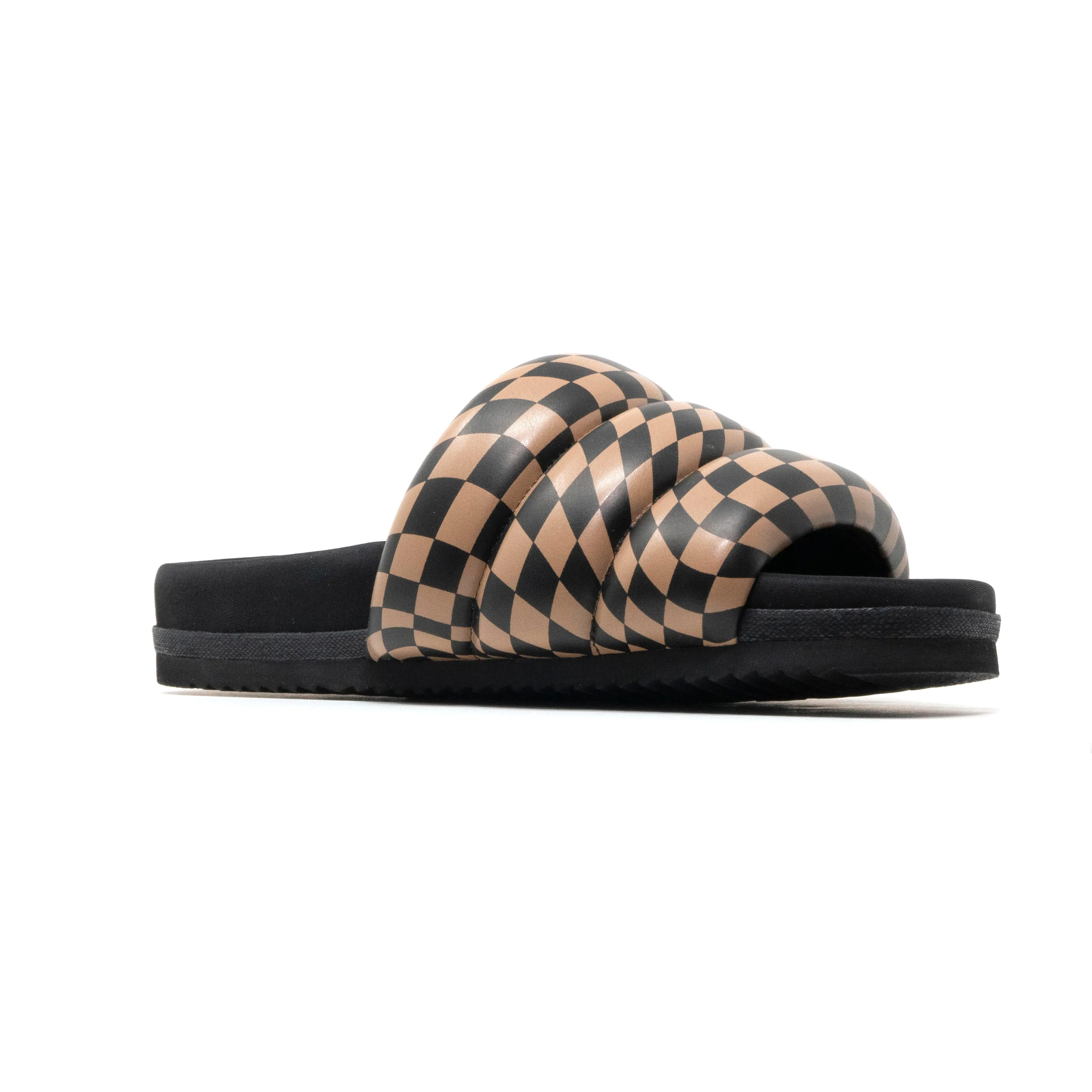 ROAM WAVY CHECK PUFFY BLACK & BEIGE VEGAN LEATHER
