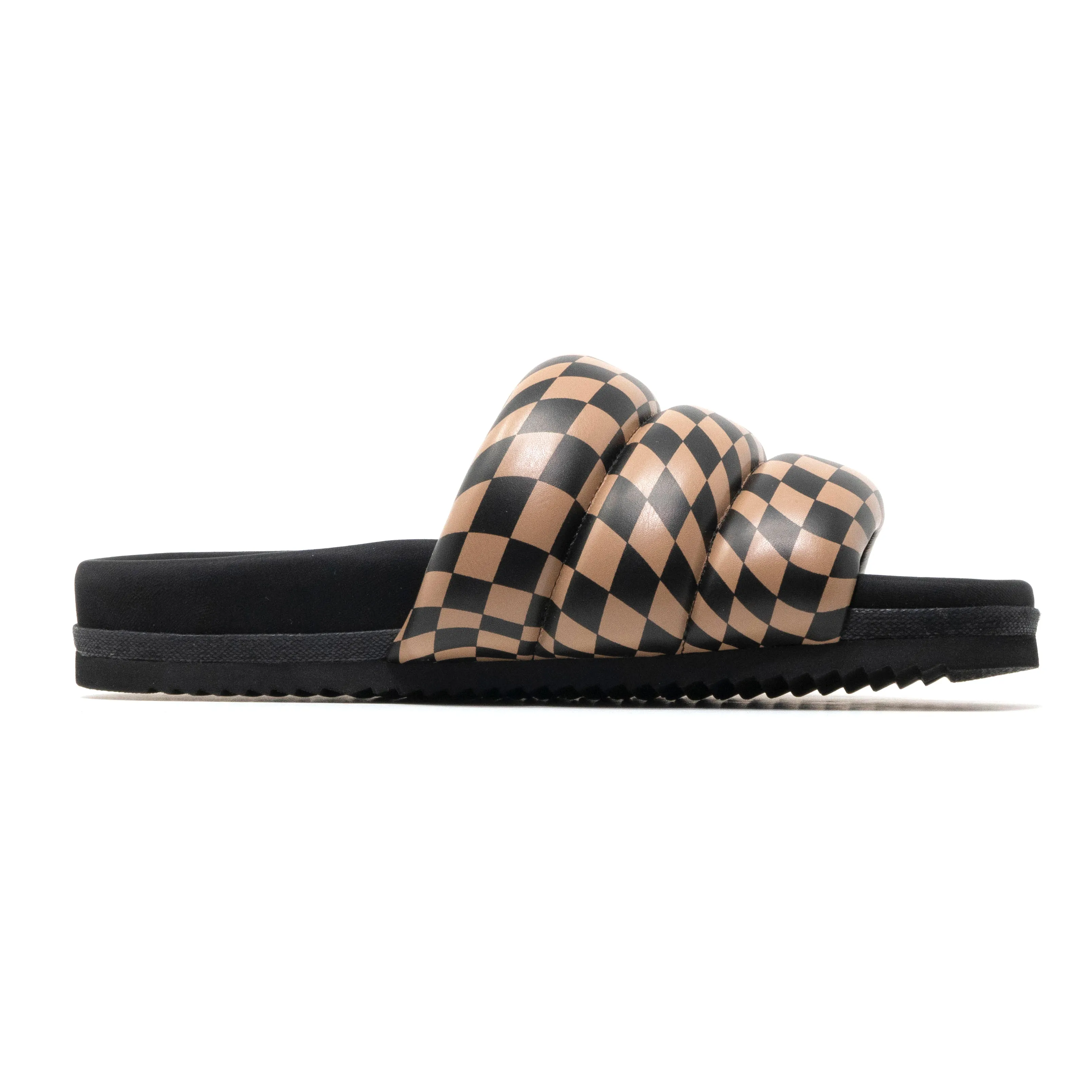 ROAM WAVY CHECK PUFFY BLACK & BEIGE VEGAN LEATHER