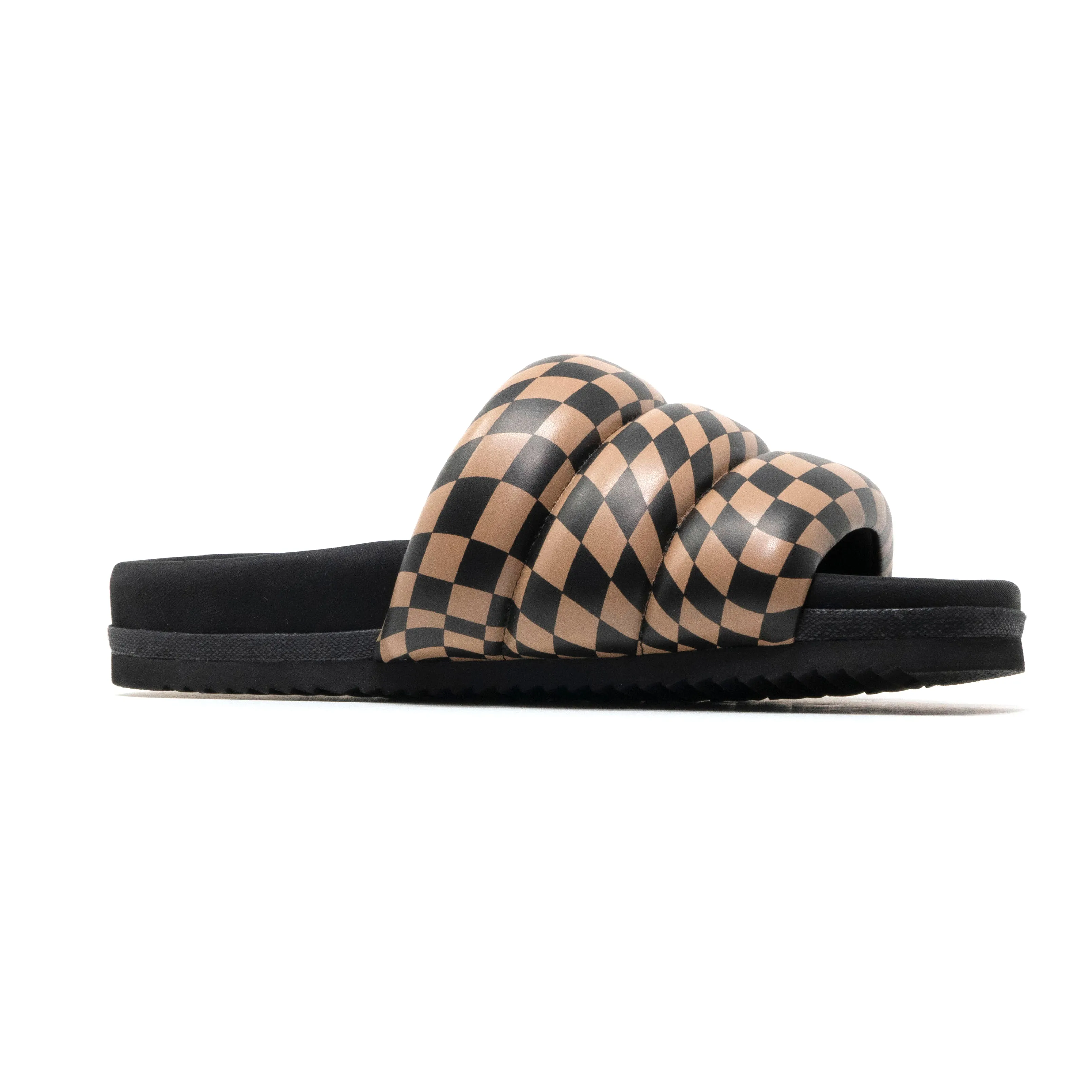 ROAM WAVY CHECK PUFFY BLACK & BEIGE VEGAN LEATHER