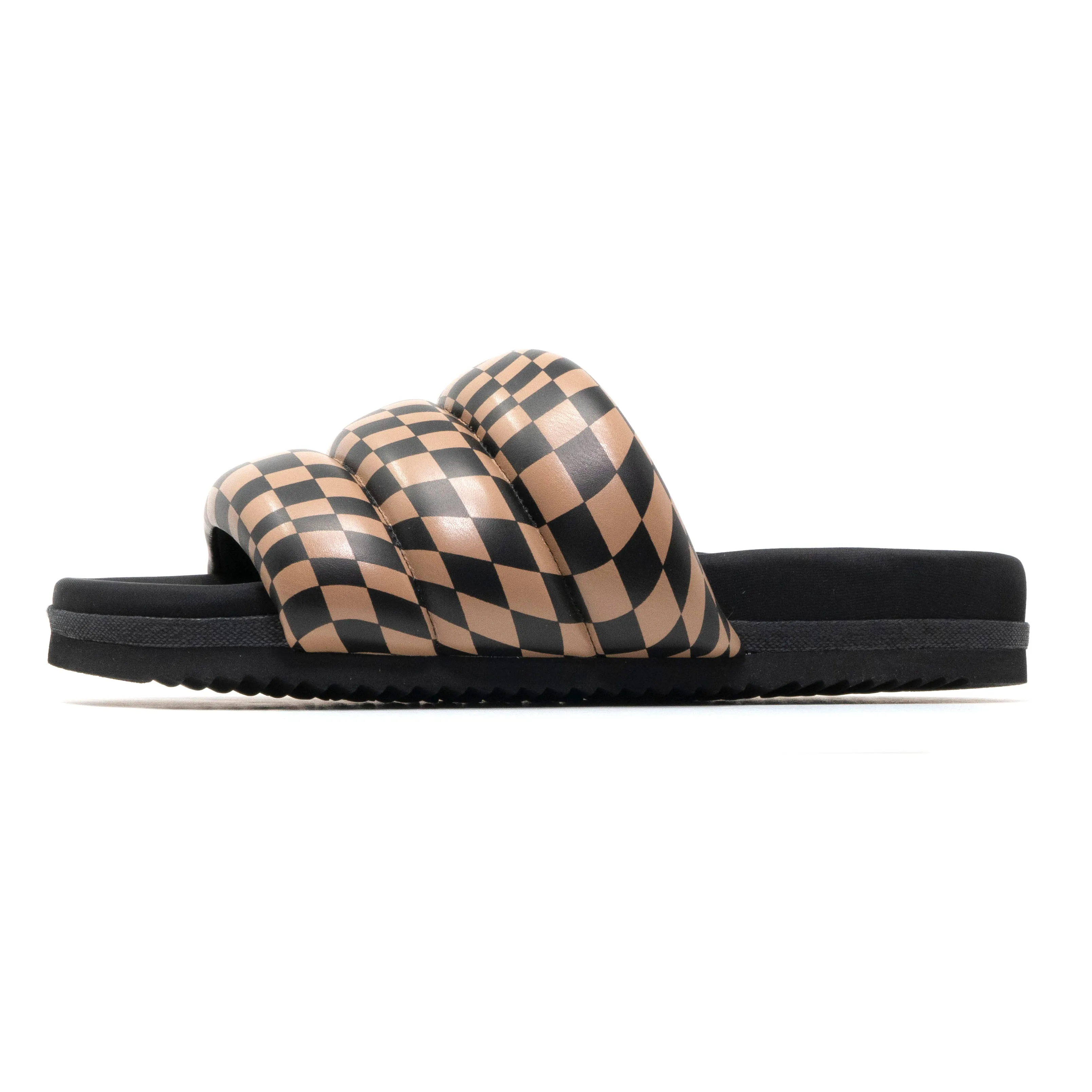 ROAM WAVY CHECK PUFFY BLACK & BEIGE VEGAN LEATHER