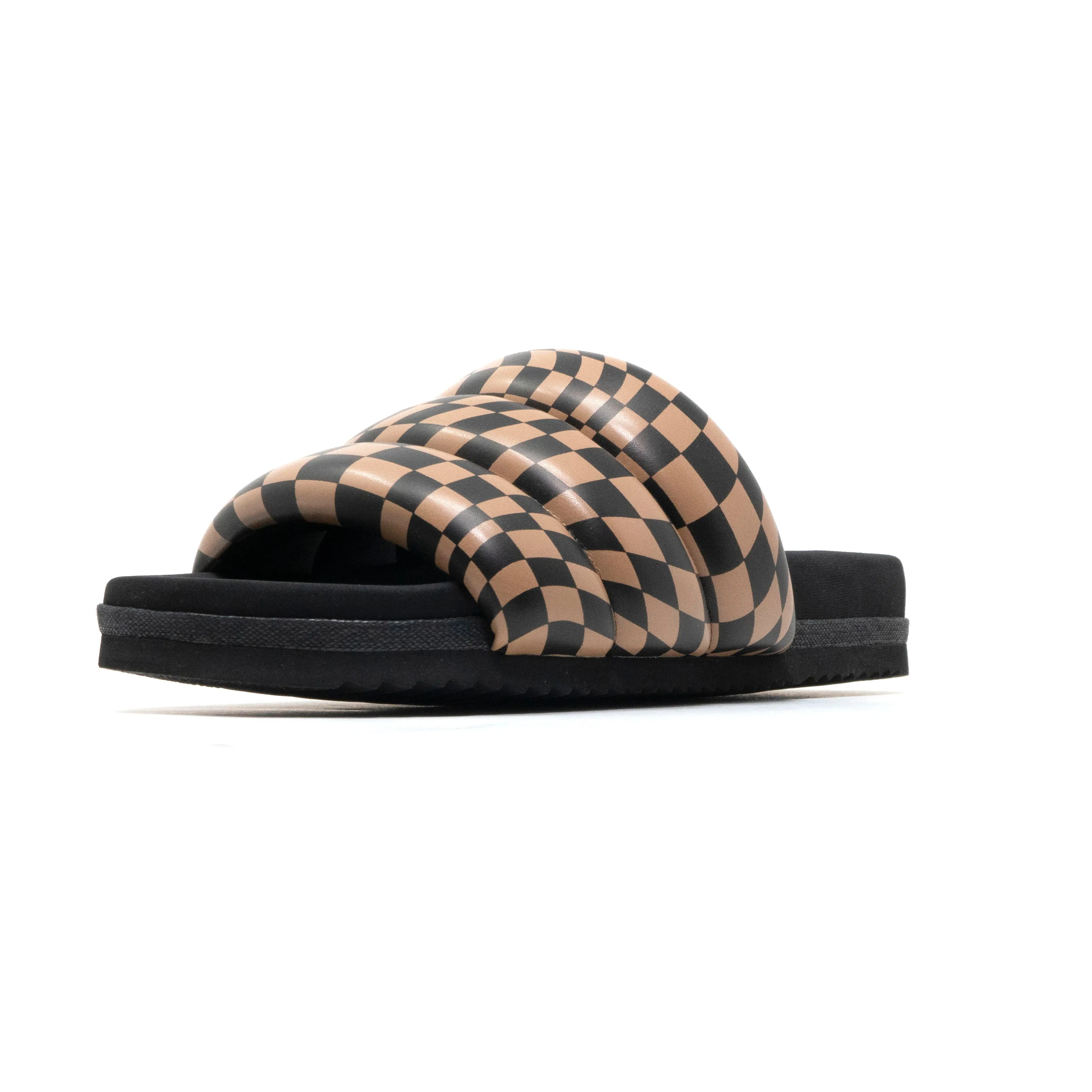 ROAM WAVY CHECK PUFFY BLACK & BEIGE VEGAN LEATHER