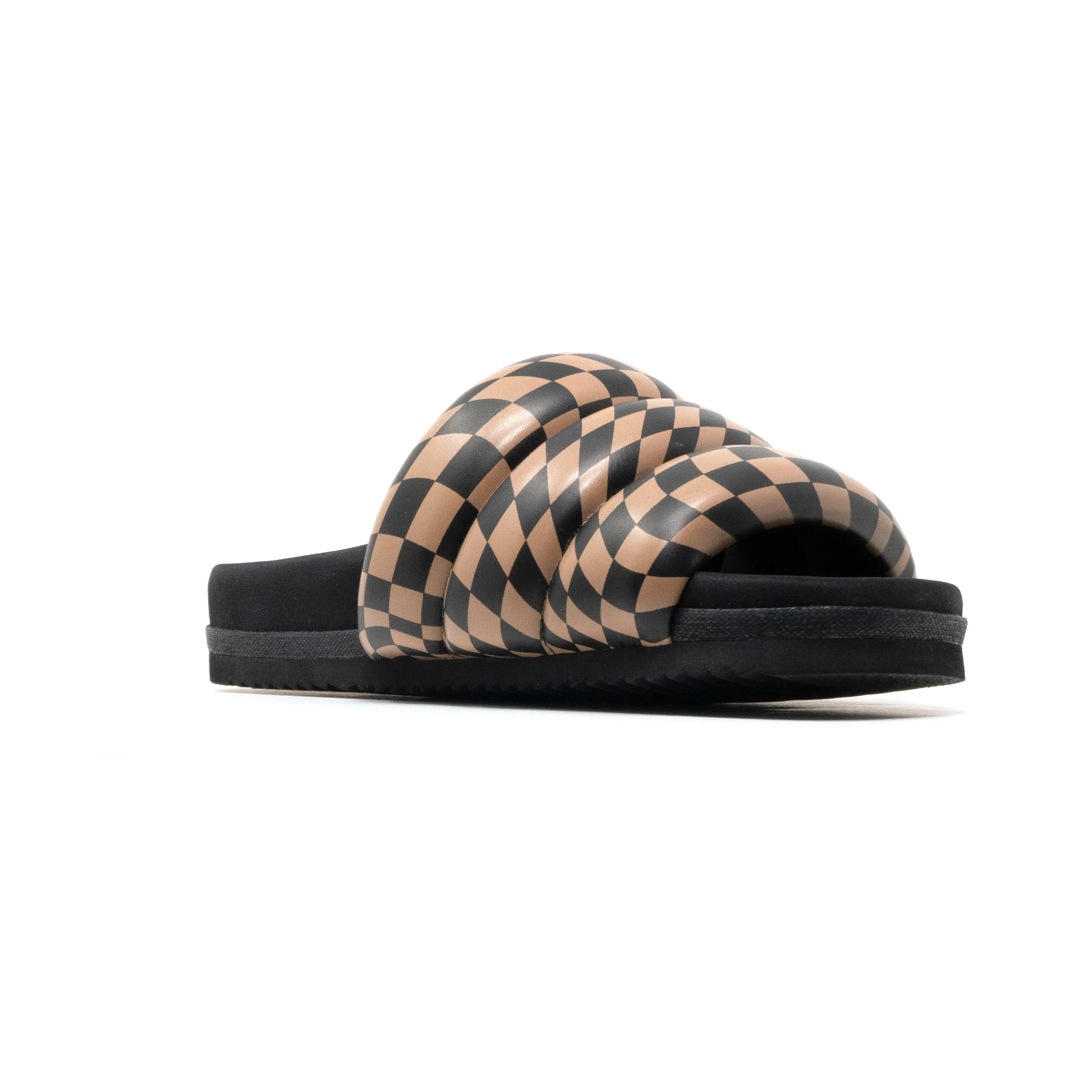 ROAM WAVY CHECK PUFFY BLACK & BEIGE VEGAN LEATHER