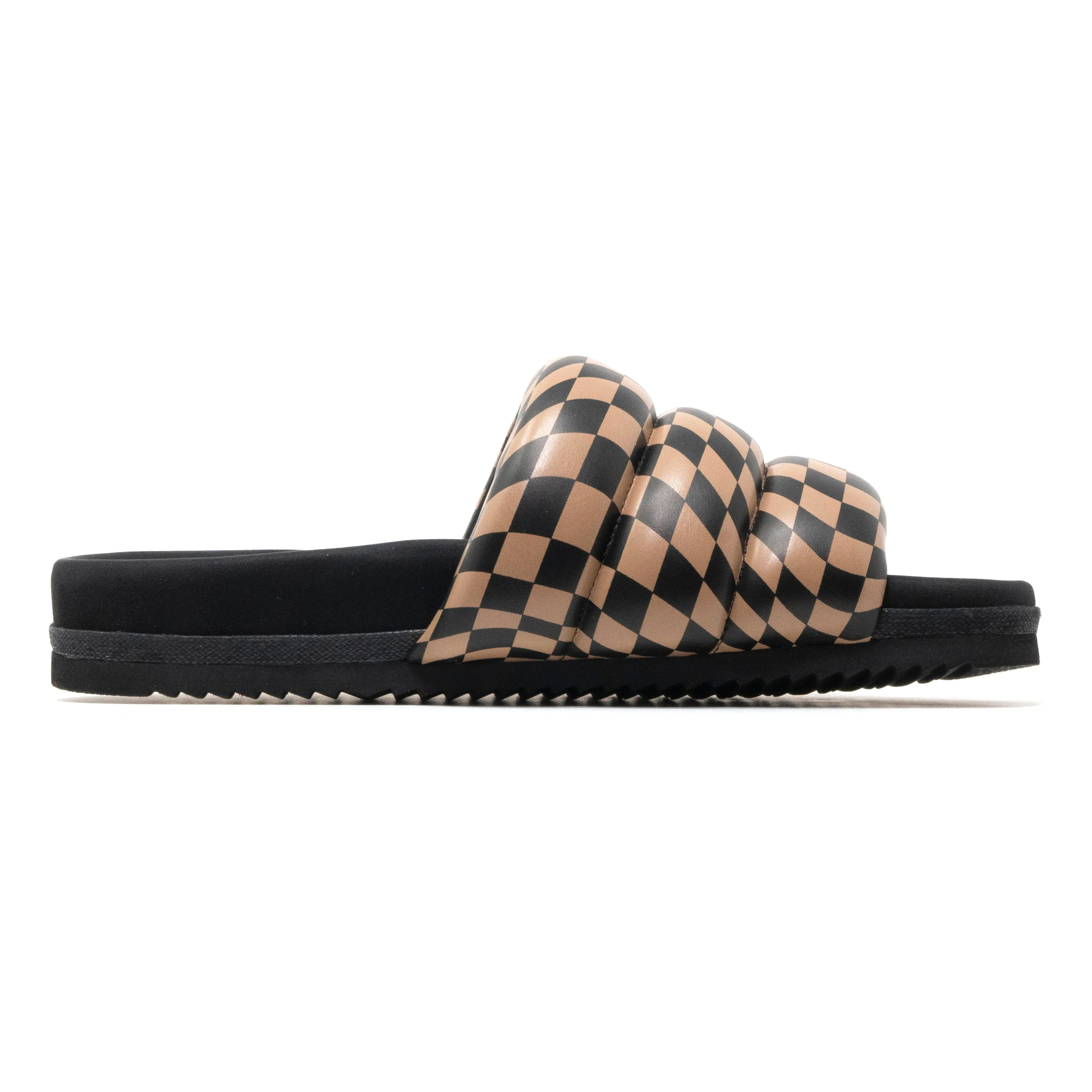 ROAM WAVY CHECK PUFFY BLACK & BEIGE VEGAN LEATHER