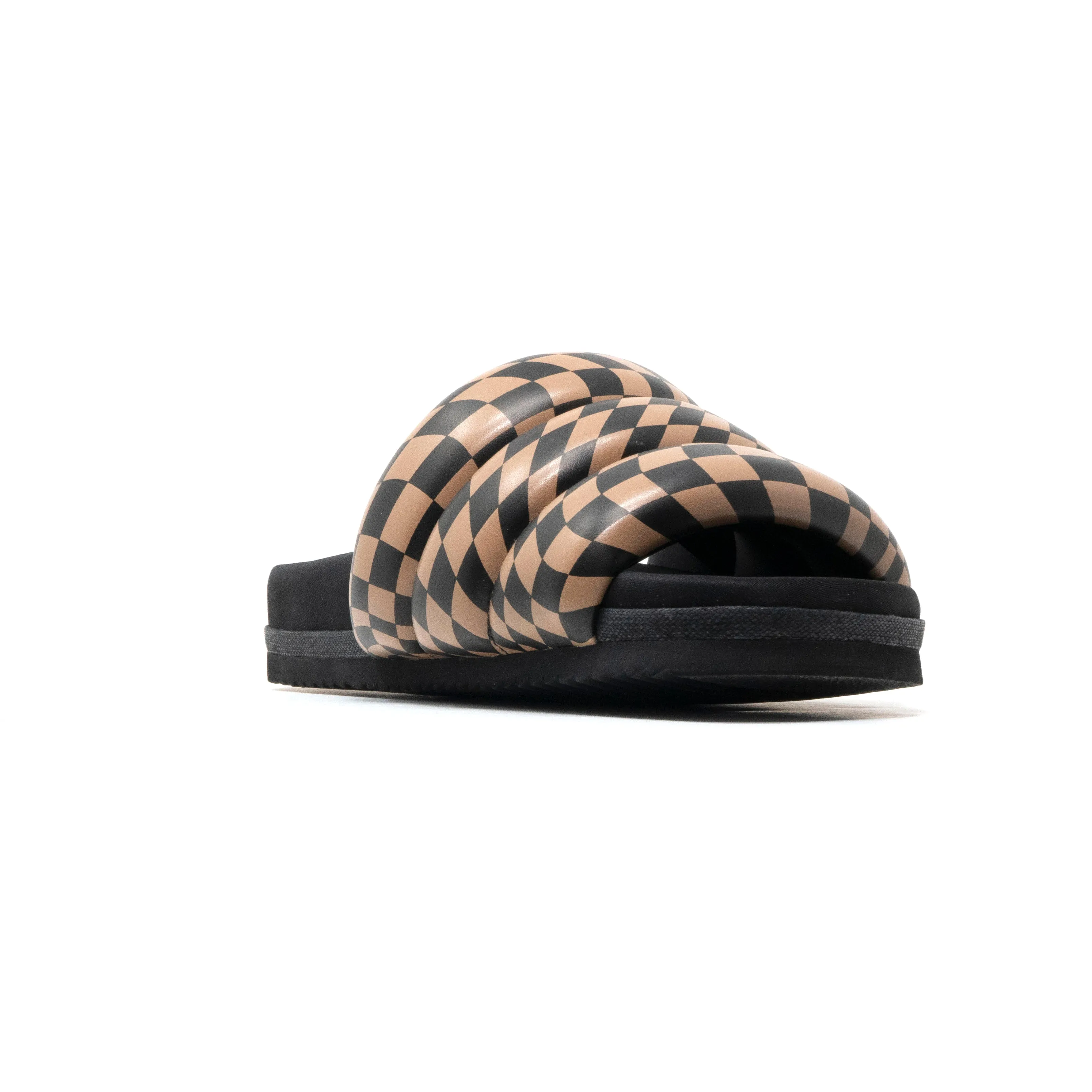 ROAM WAVY CHECK PUFFY BLACK & BEIGE VEGAN LEATHER
