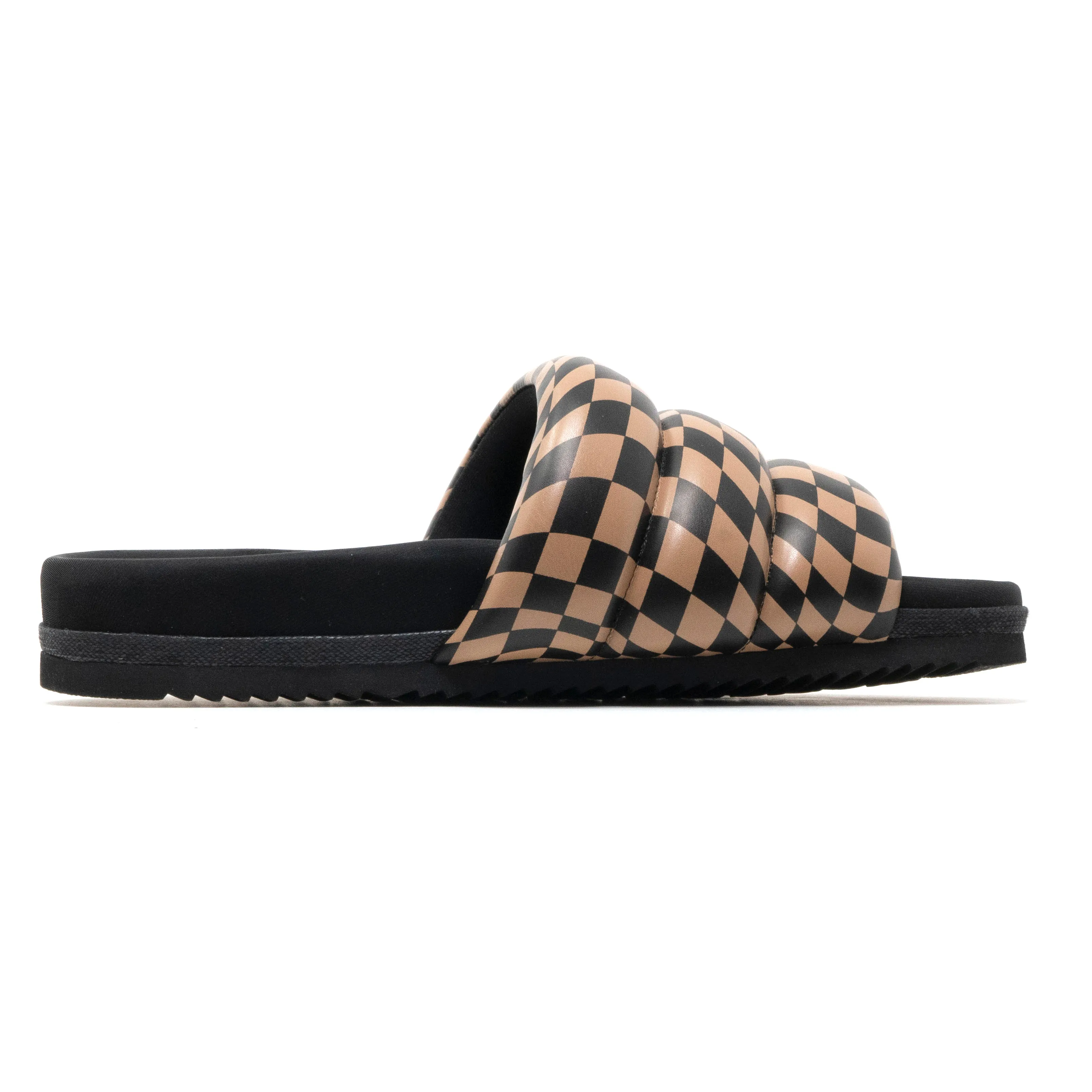 ROAM WAVY CHECK PUFFY BLACK & BEIGE VEGAN LEATHER