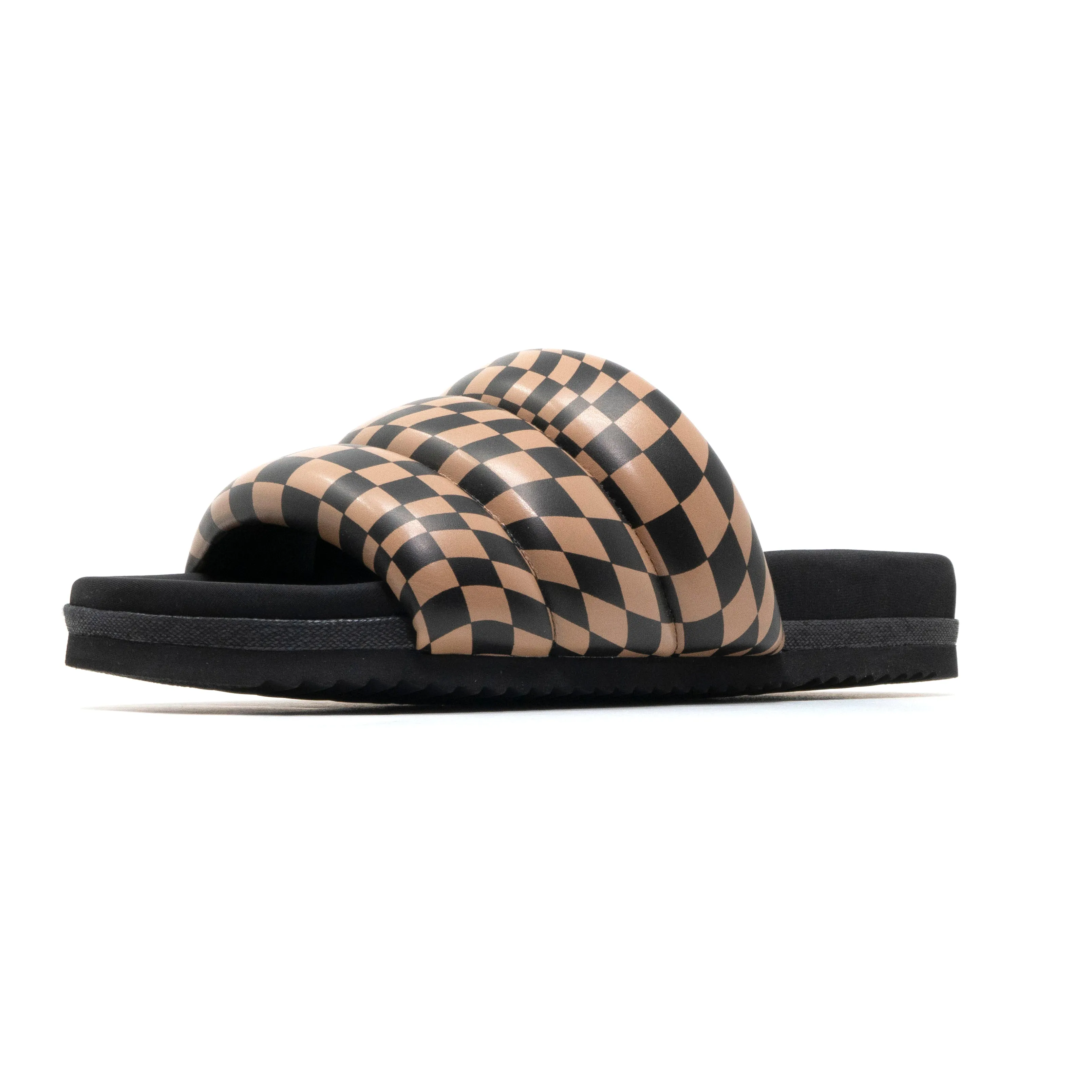 ROAM WAVY CHECK PUFFY BLACK & BEIGE VEGAN LEATHER