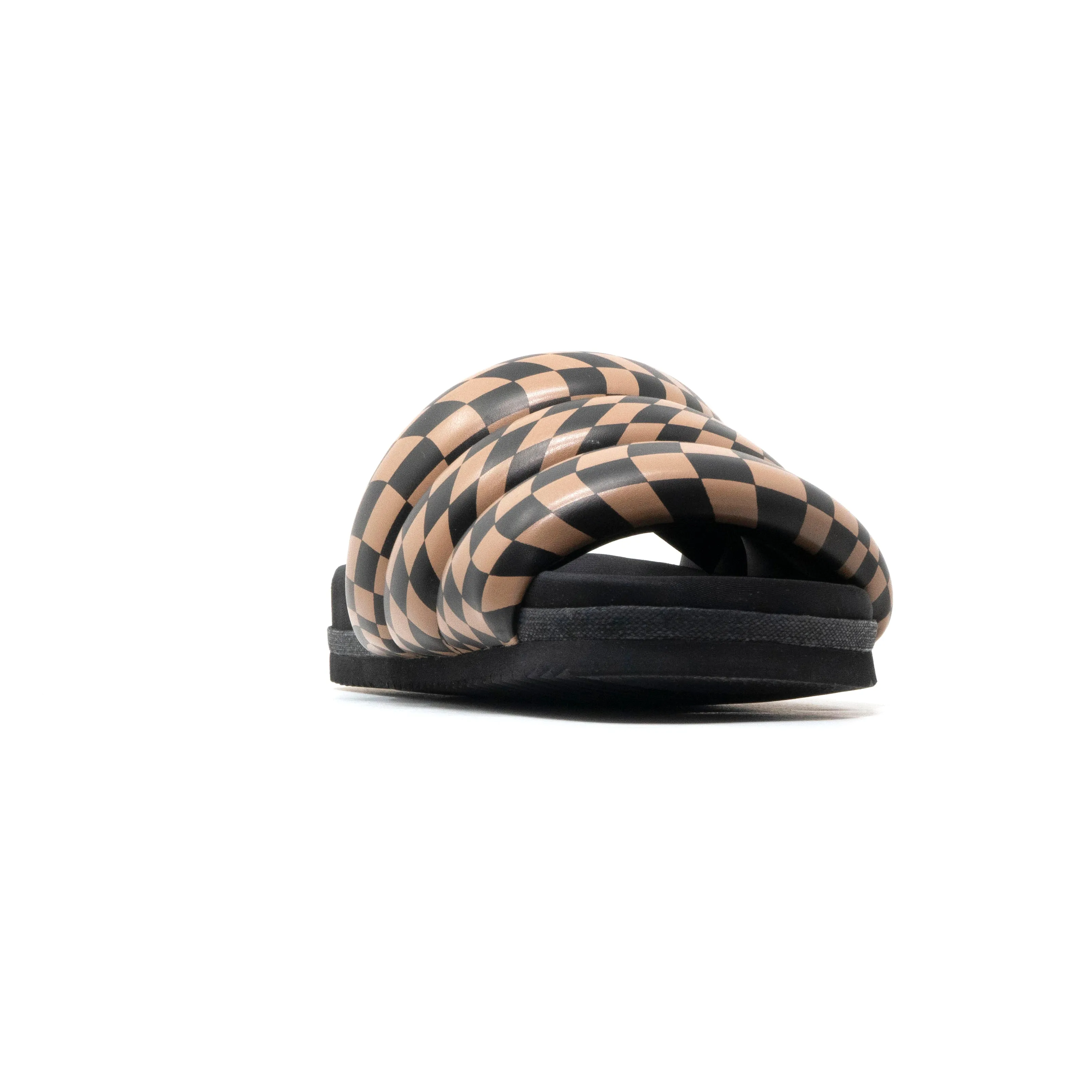 ROAM WAVY CHECK PUFFY BLACK & BEIGE VEGAN LEATHER