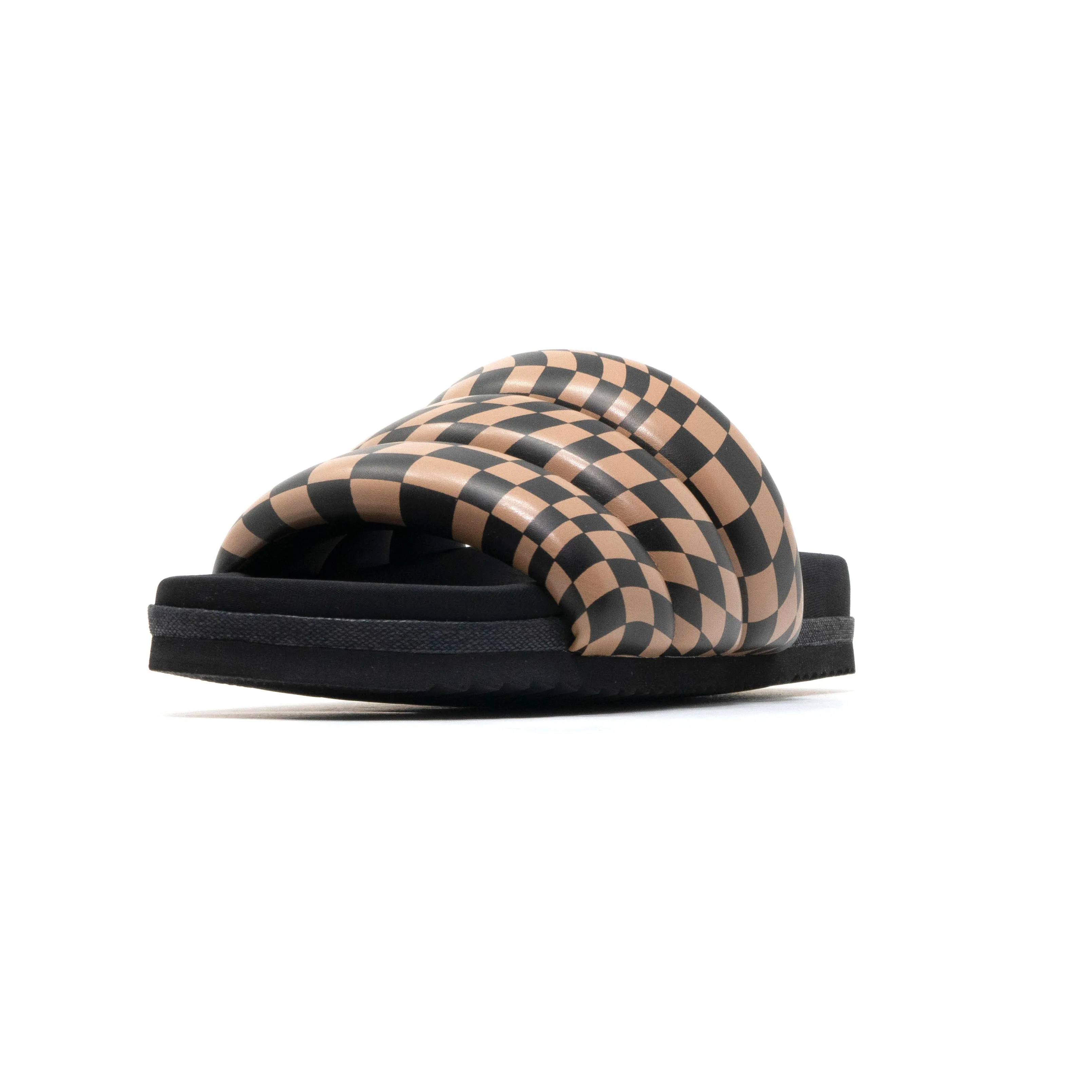 ROAM WAVY CHECK PUFFY BLACK & BEIGE VEGAN LEATHER