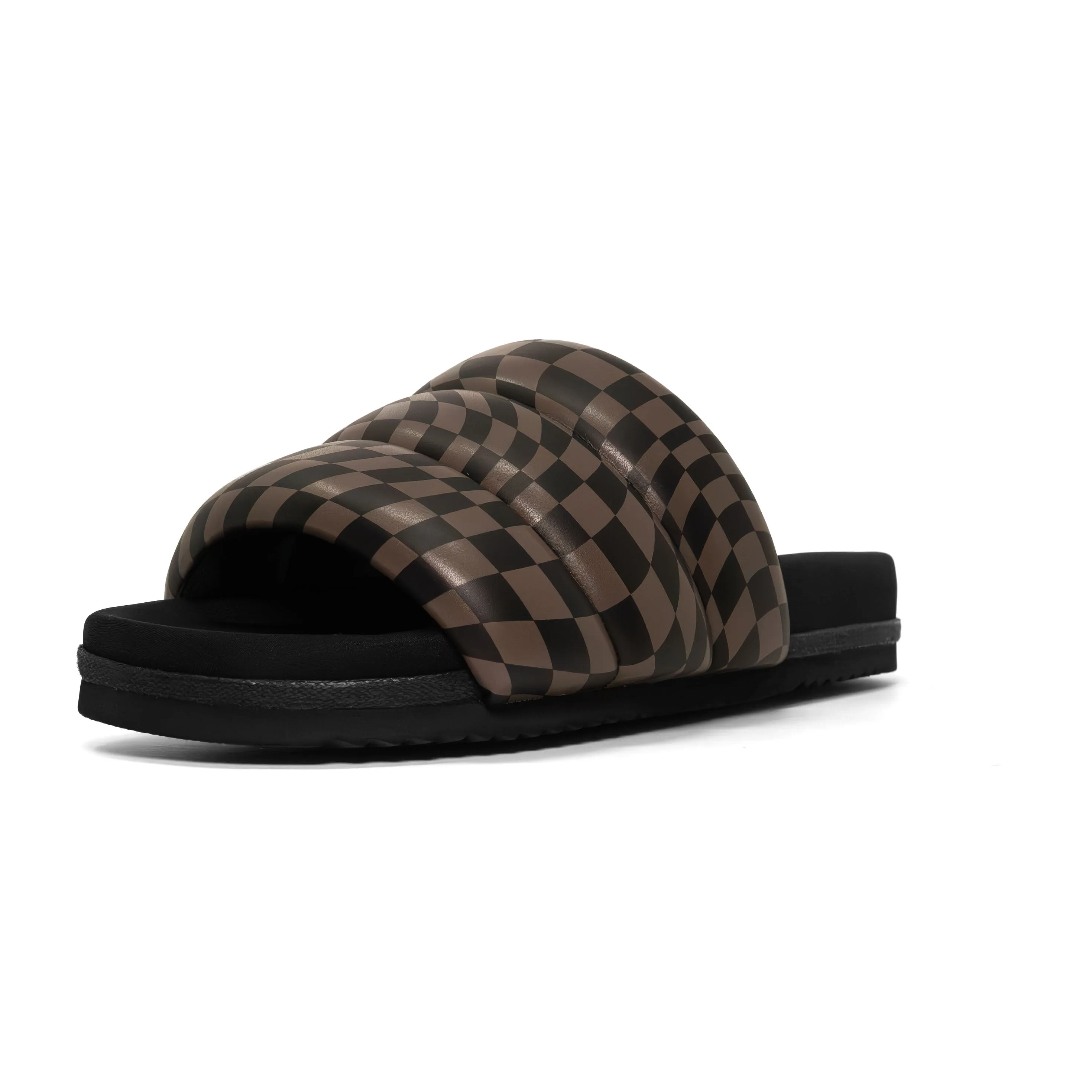 ROAM WAVY CHECK PUFFY BLACK & TAUPE VEGAN LEATHER