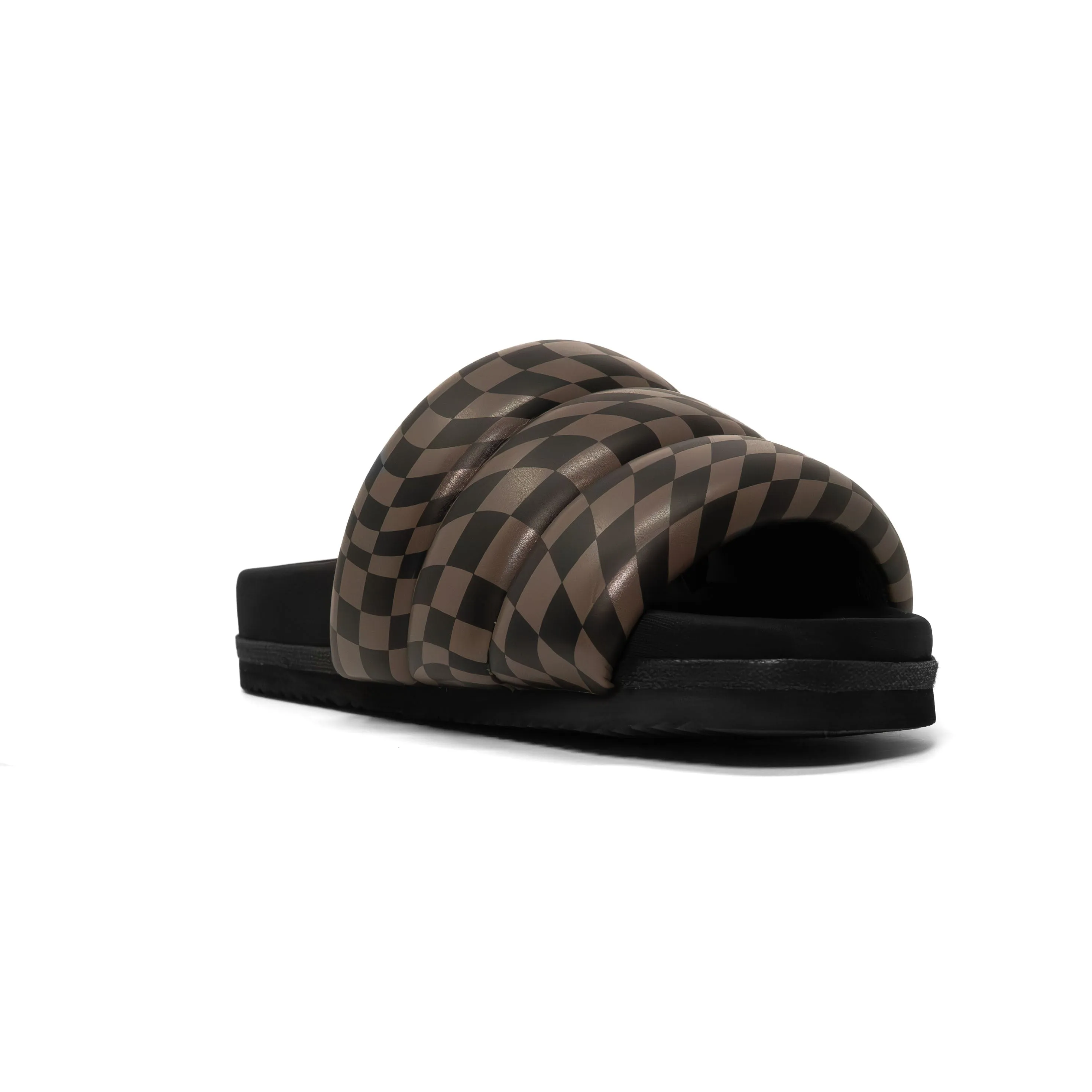 ROAM WAVY CHECK PUFFY BLACK & TAUPE VEGAN LEATHER