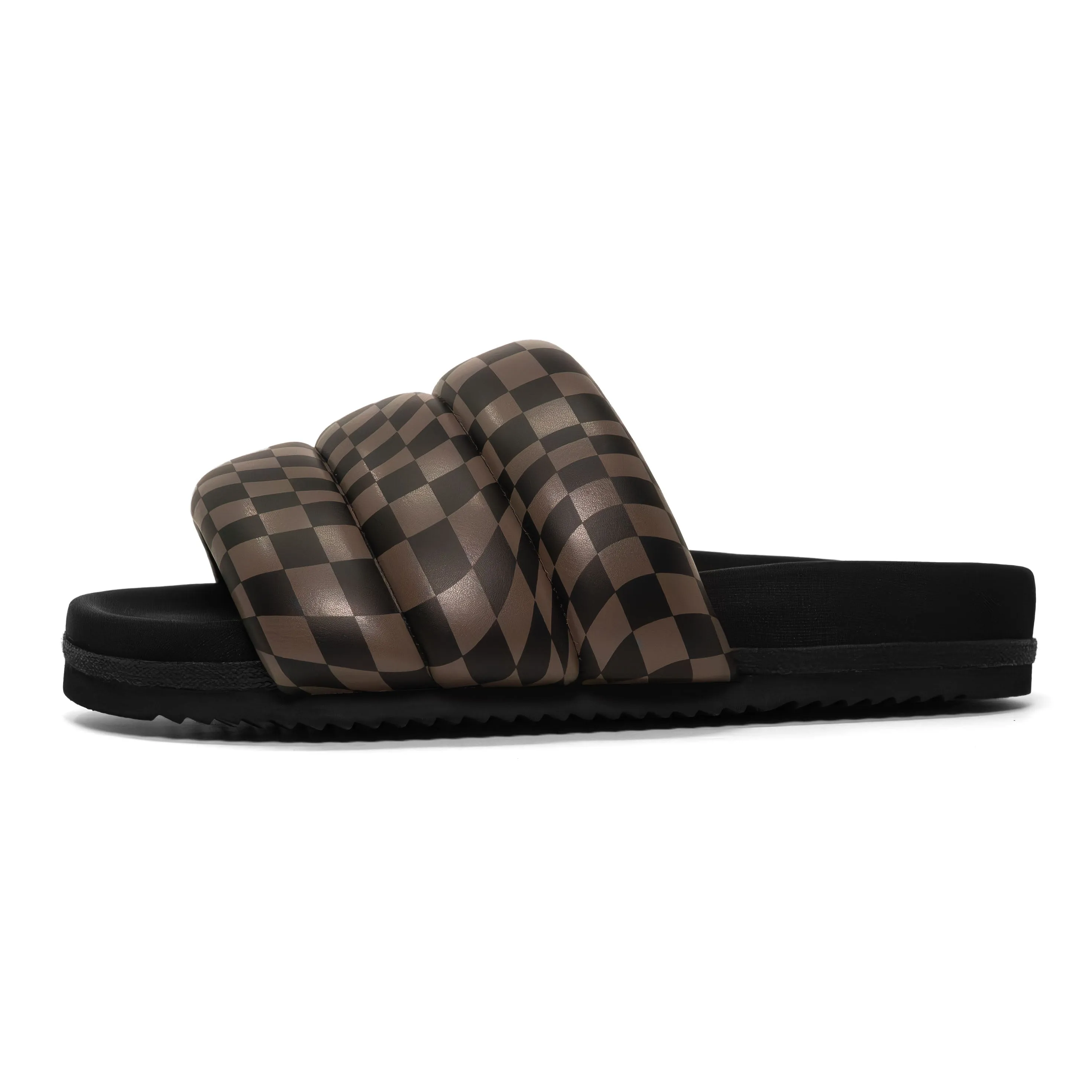 ROAM WAVY CHECK PUFFY BLACK & TAUPE VEGAN LEATHER