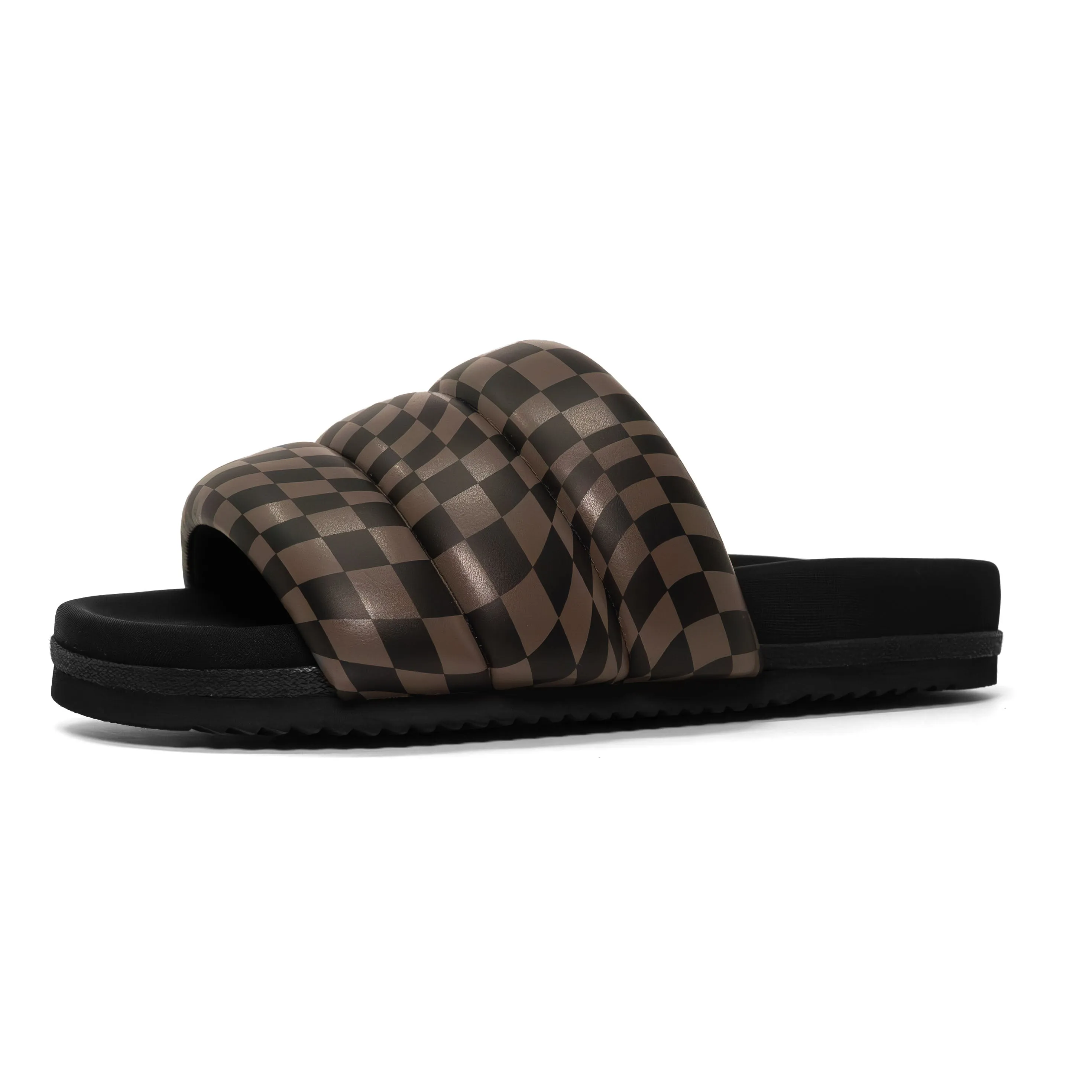 ROAM WAVY CHECK PUFFY BLACK & TAUPE VEGAN LEATHER