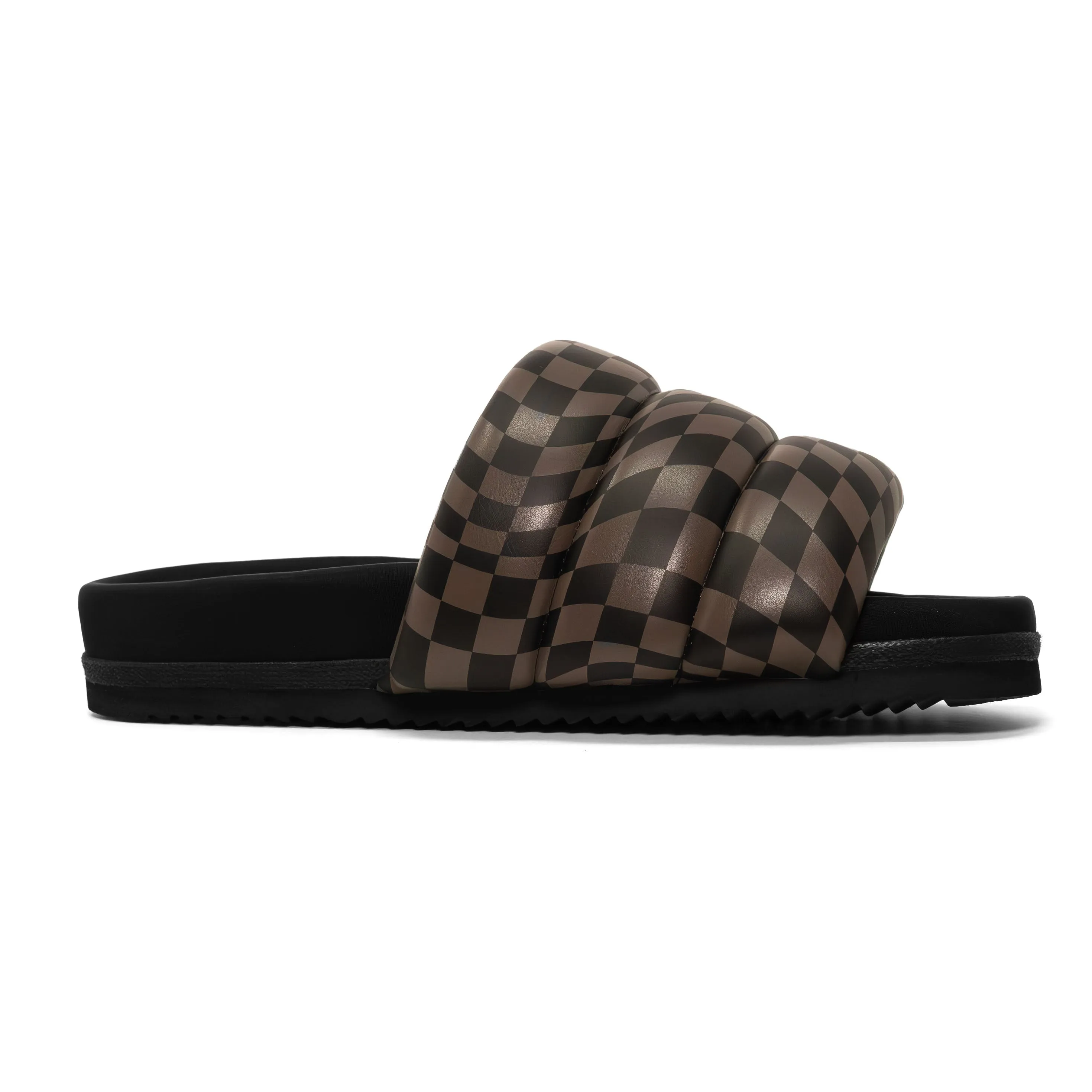 ROAM WAVY CHECK PUFFY BLACK & TAUPE VEGAN LEATHER