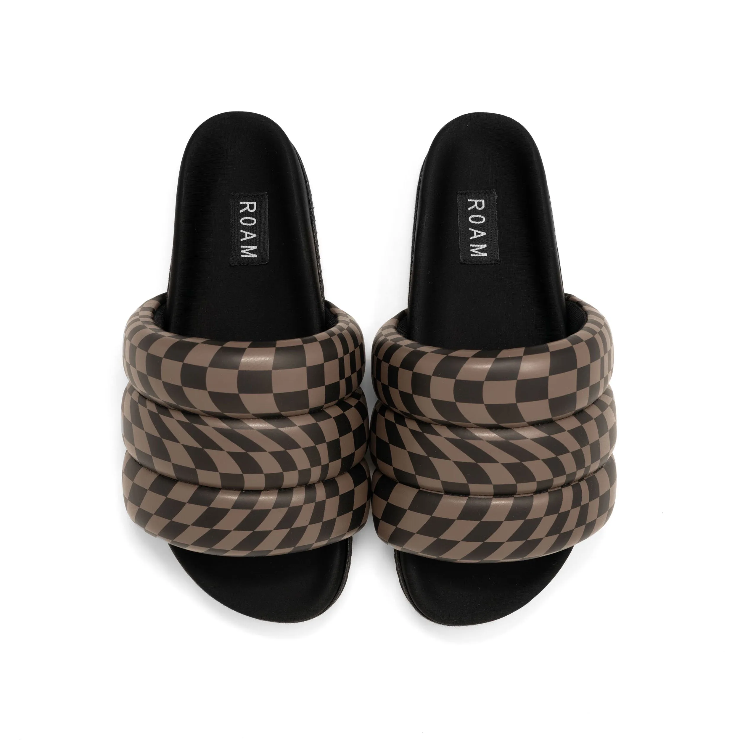 ROAM WAVY CHECK PUFFY BLACK & TAUPE VEGAN LEATHER