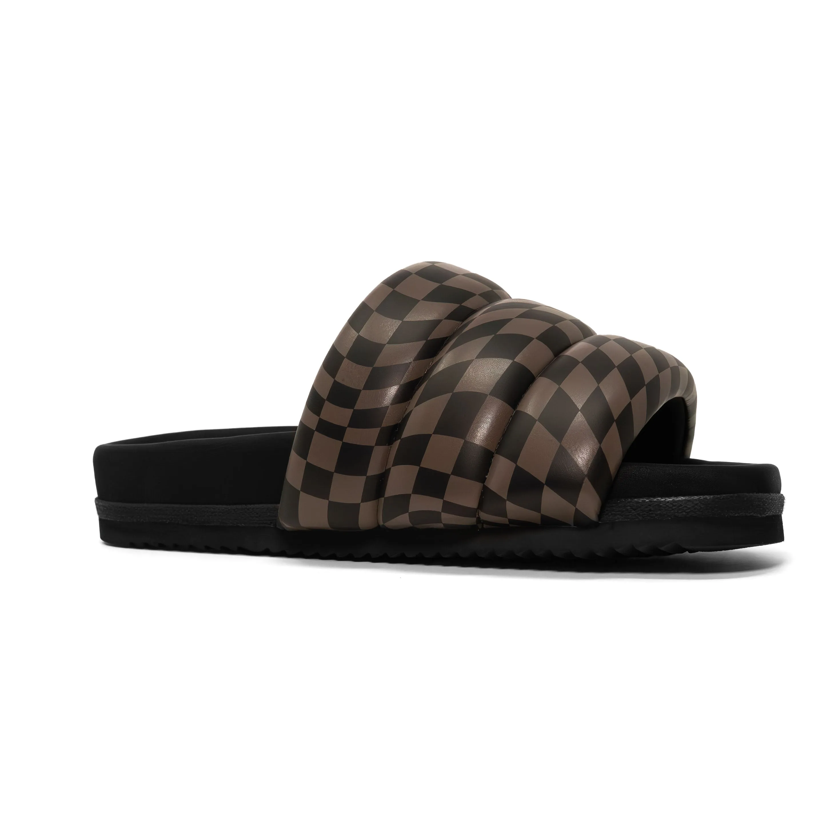 ROAM WAVY CHECK PUFFY BLACK & TAUPE VEGAN LEATHER