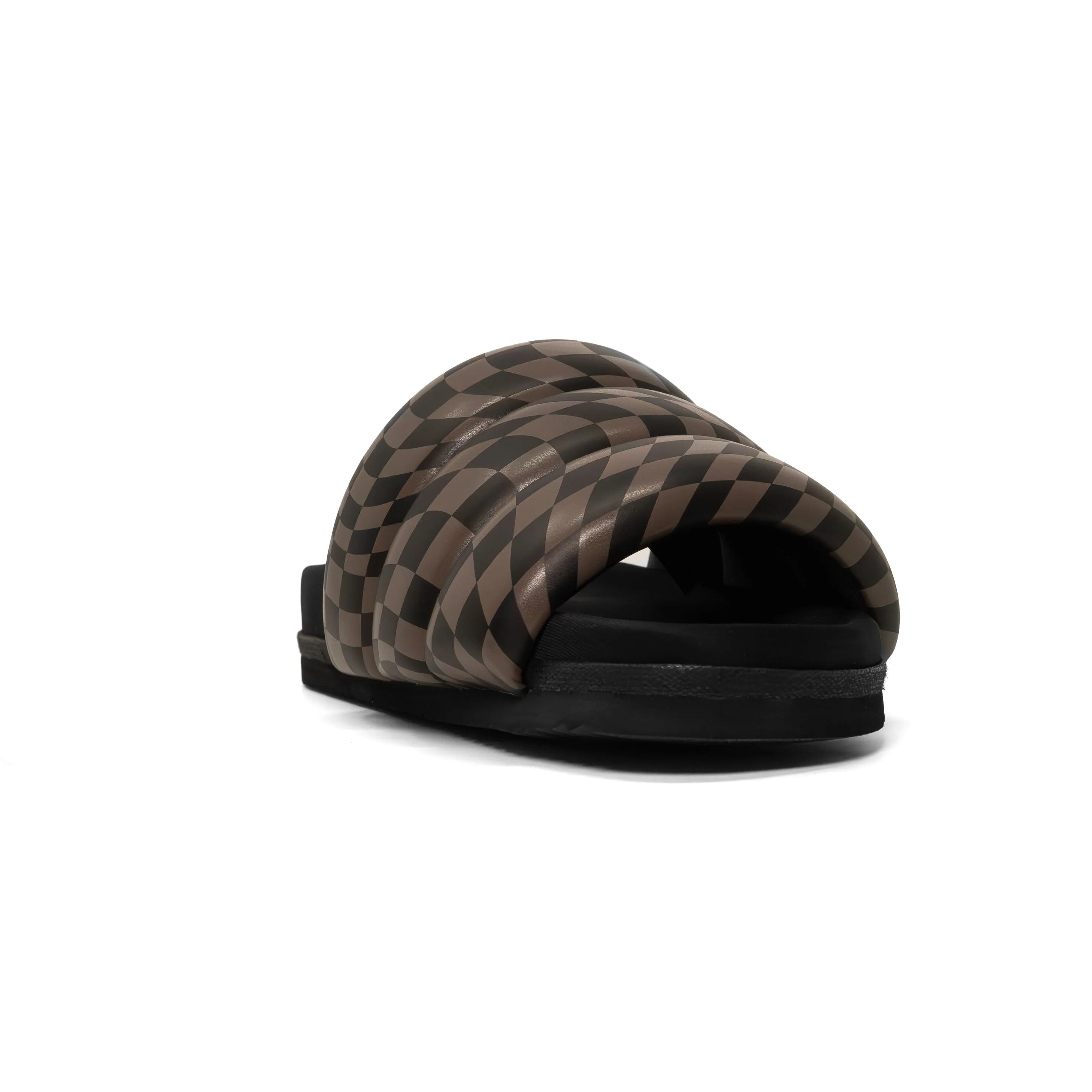 ROAM WAVY CHECK PUFFY BLACK & TAUPE VEGAN LEATHER