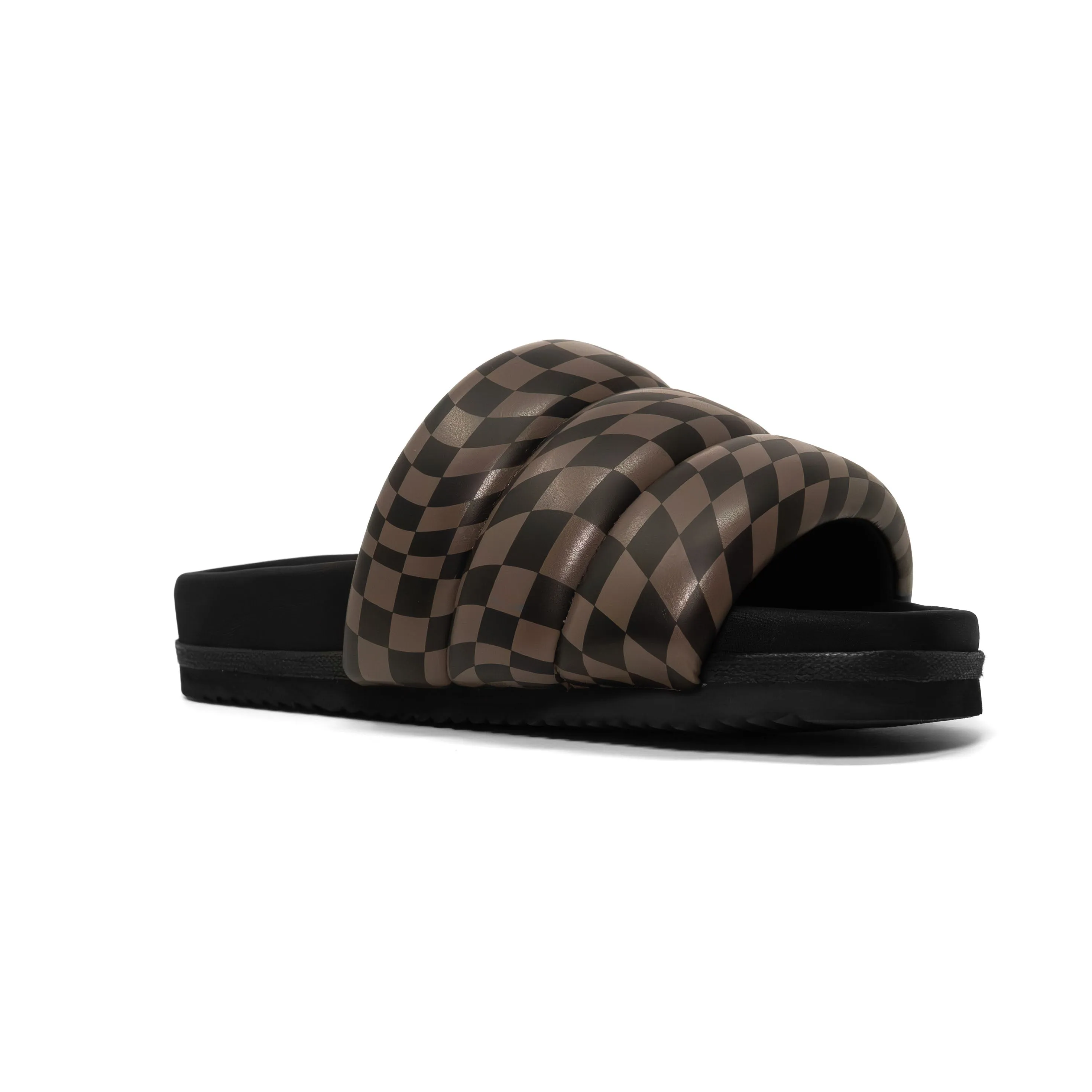 ROAM WAVY CHECK PUFFY BLACK & TAUPE VEGAN LEATHER