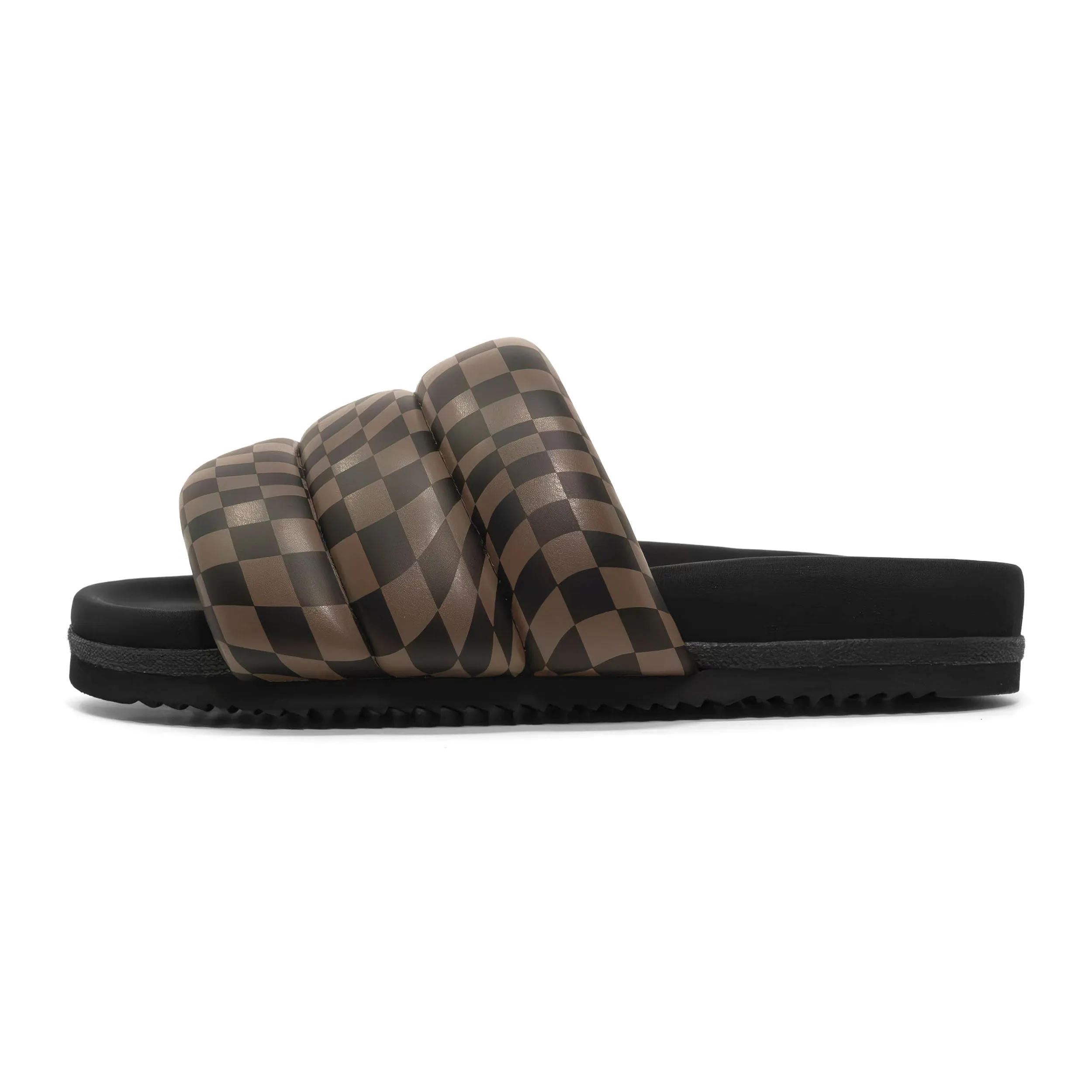 ROAM WAVY CHECK PUFFY BLACK & TAUPE VEGAN LEATHER
