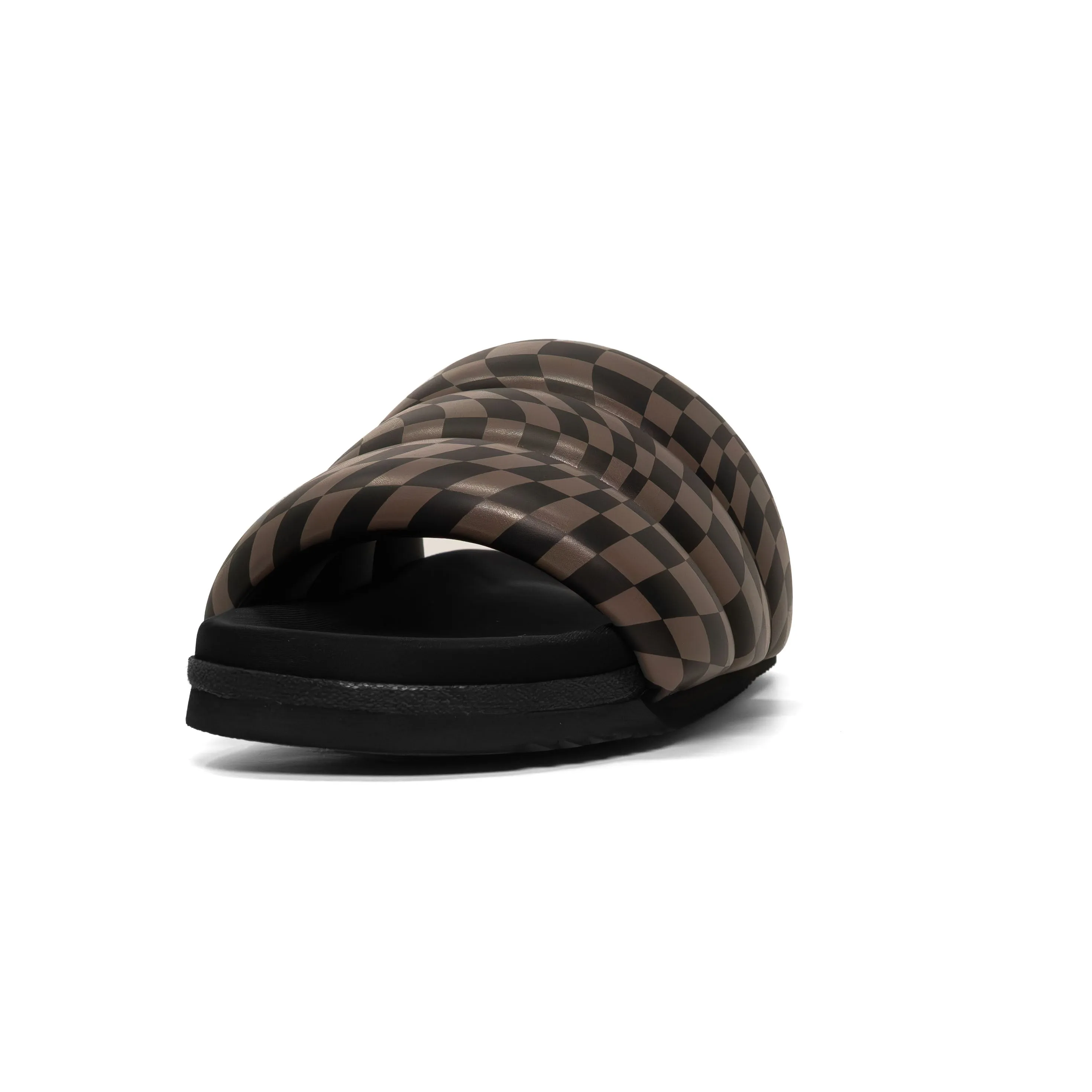 ROAM WAVY CHECK PUFFY BLACK & TAUPE VEGAN LEATHER