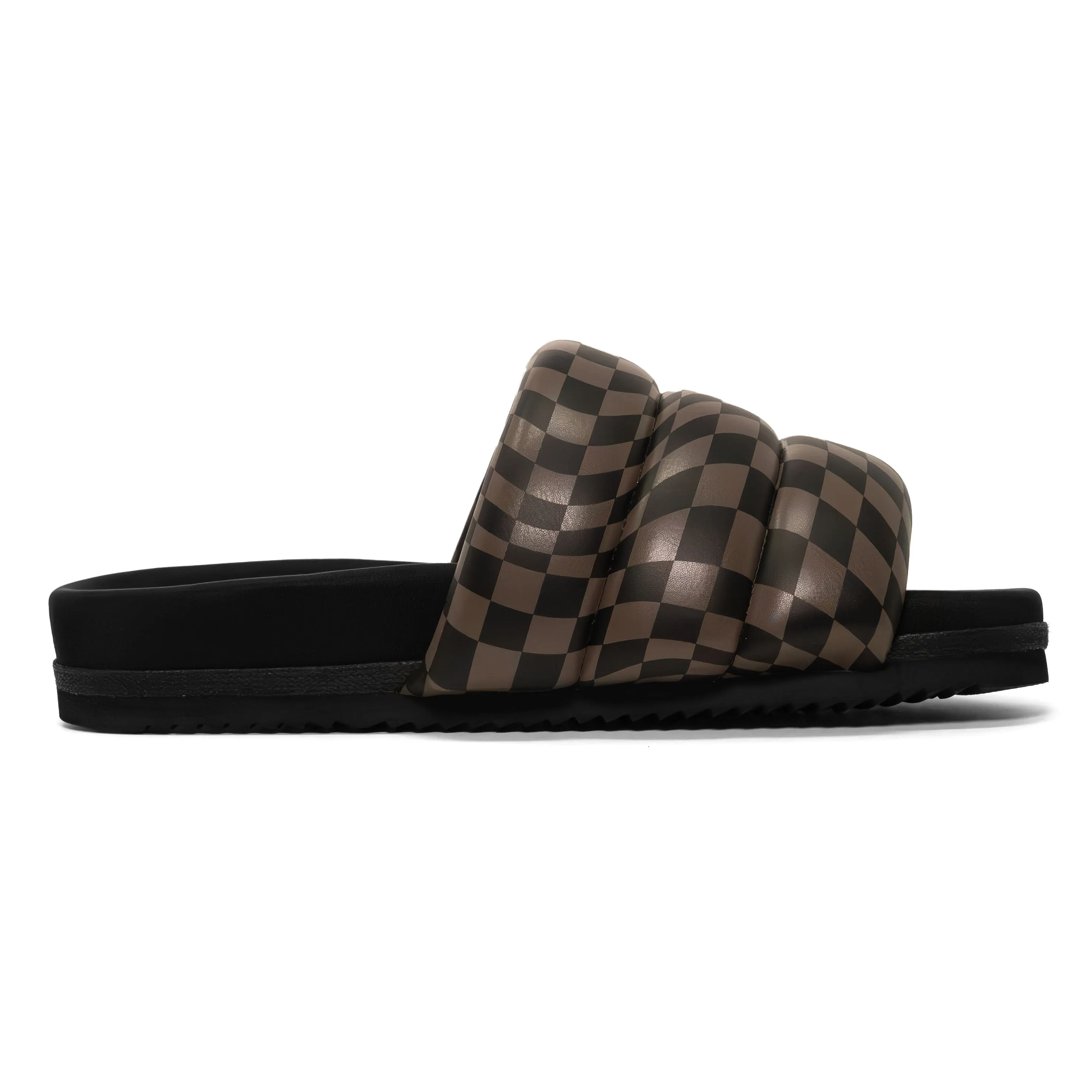 ROAM WAVY CHECK PUFFY BLACK & TAUPE VEGAN LEATHER