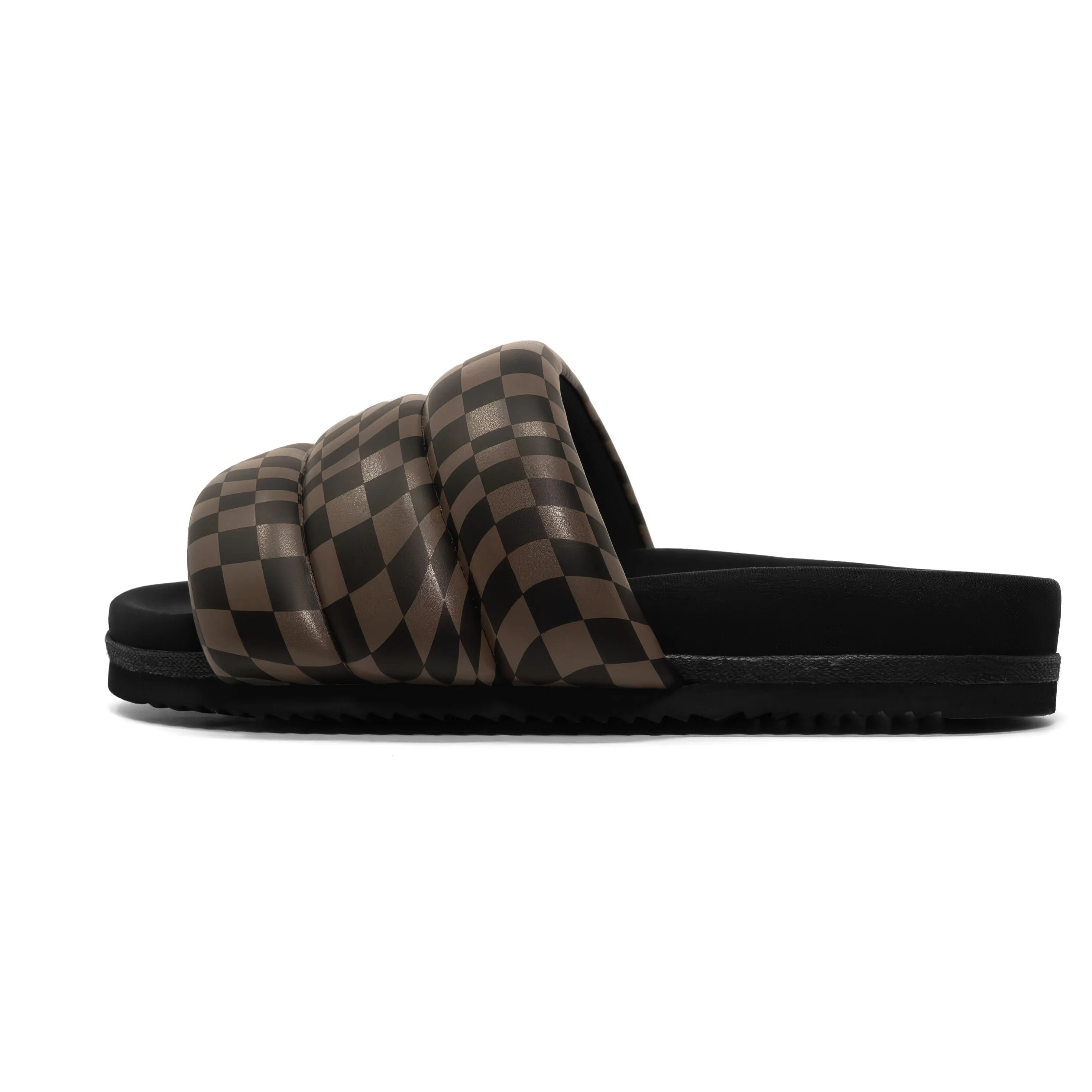 ROAM WAVY CHECK PUFFY BLACK & TAUPE VEGAN LEATHER