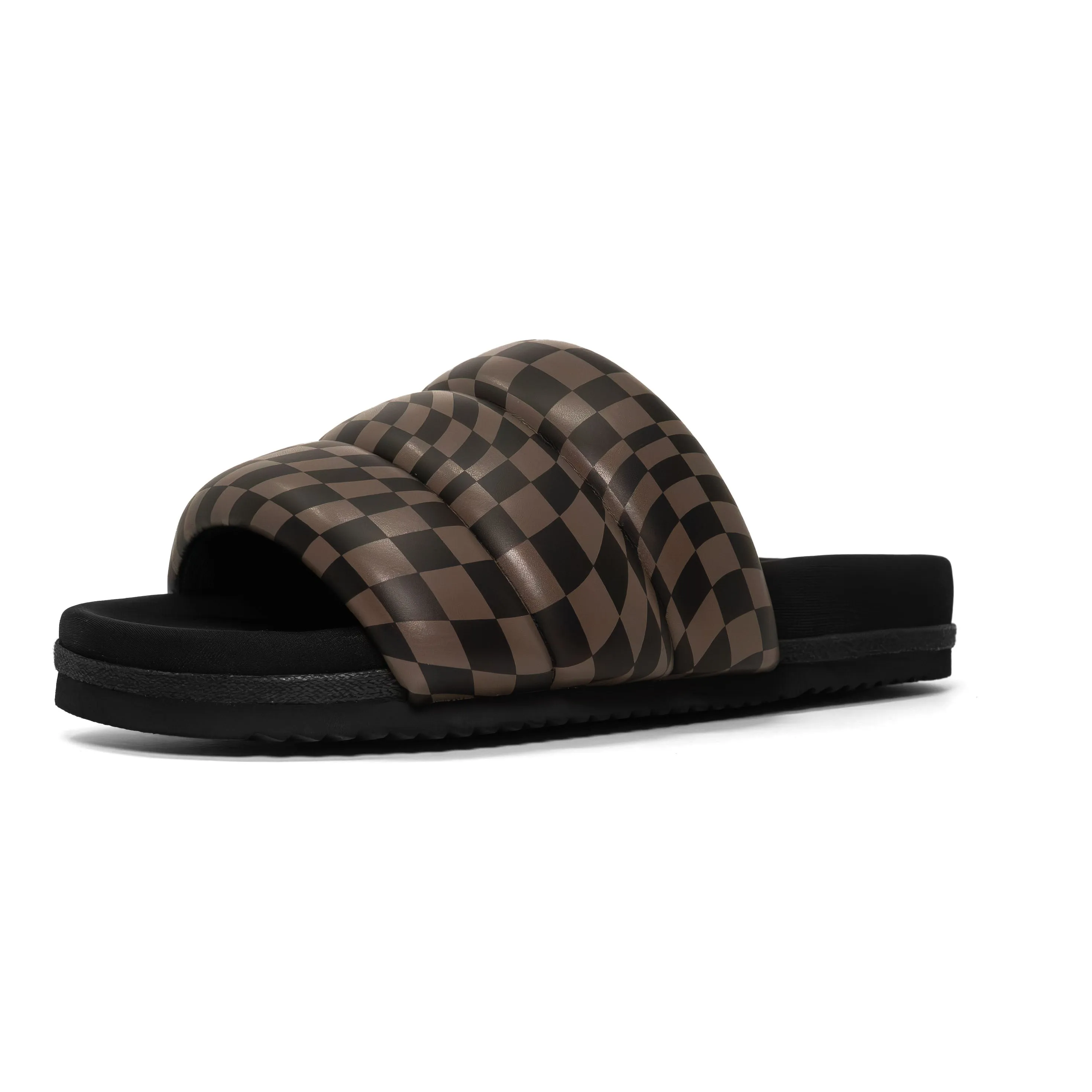 ROAM WAVY CHECK PUFFY BLACK & TAUPE VEGAN LEATHER
