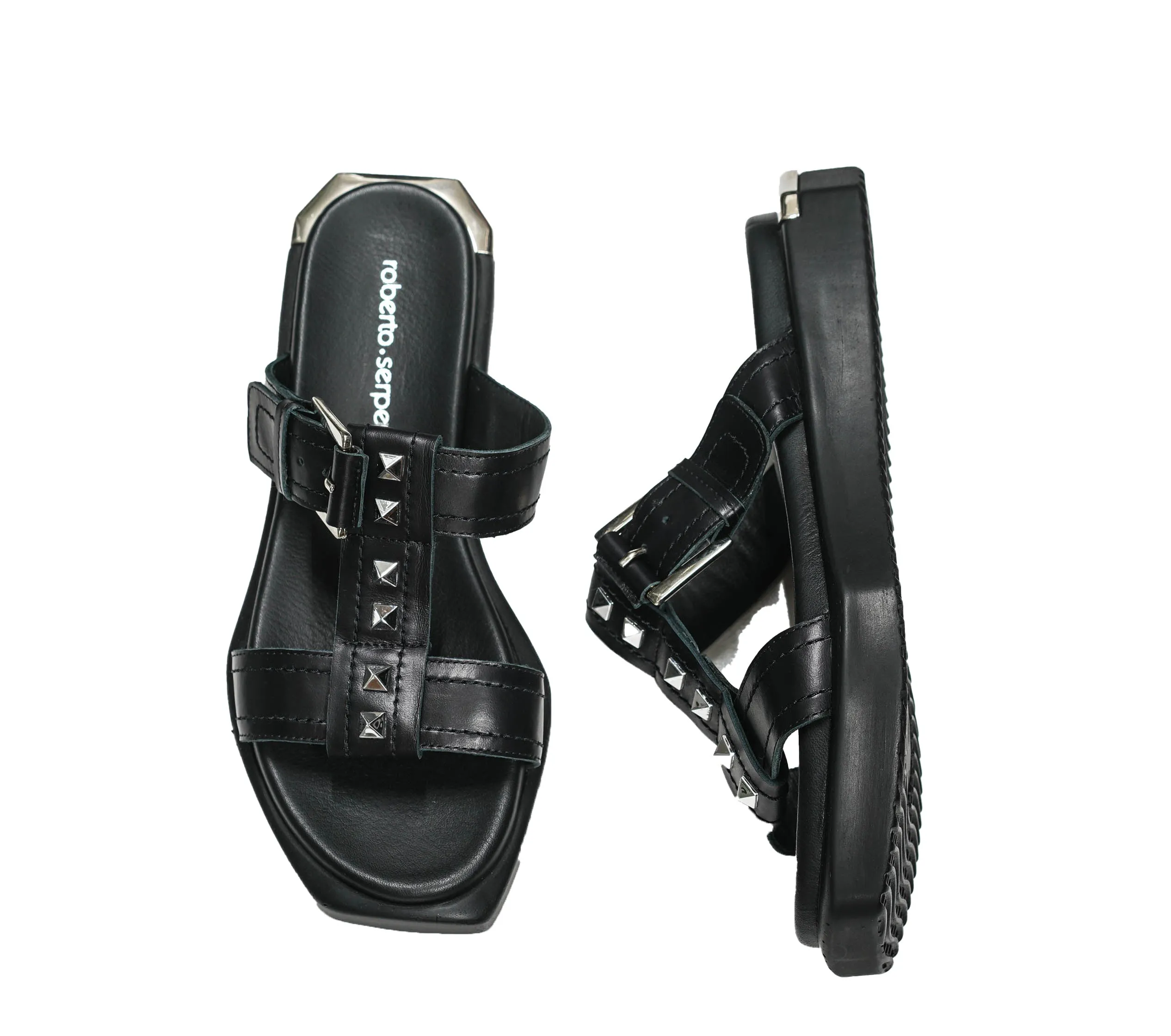 Roberto Serpentini Women's Black Leather Sandal 17501 40% OFF