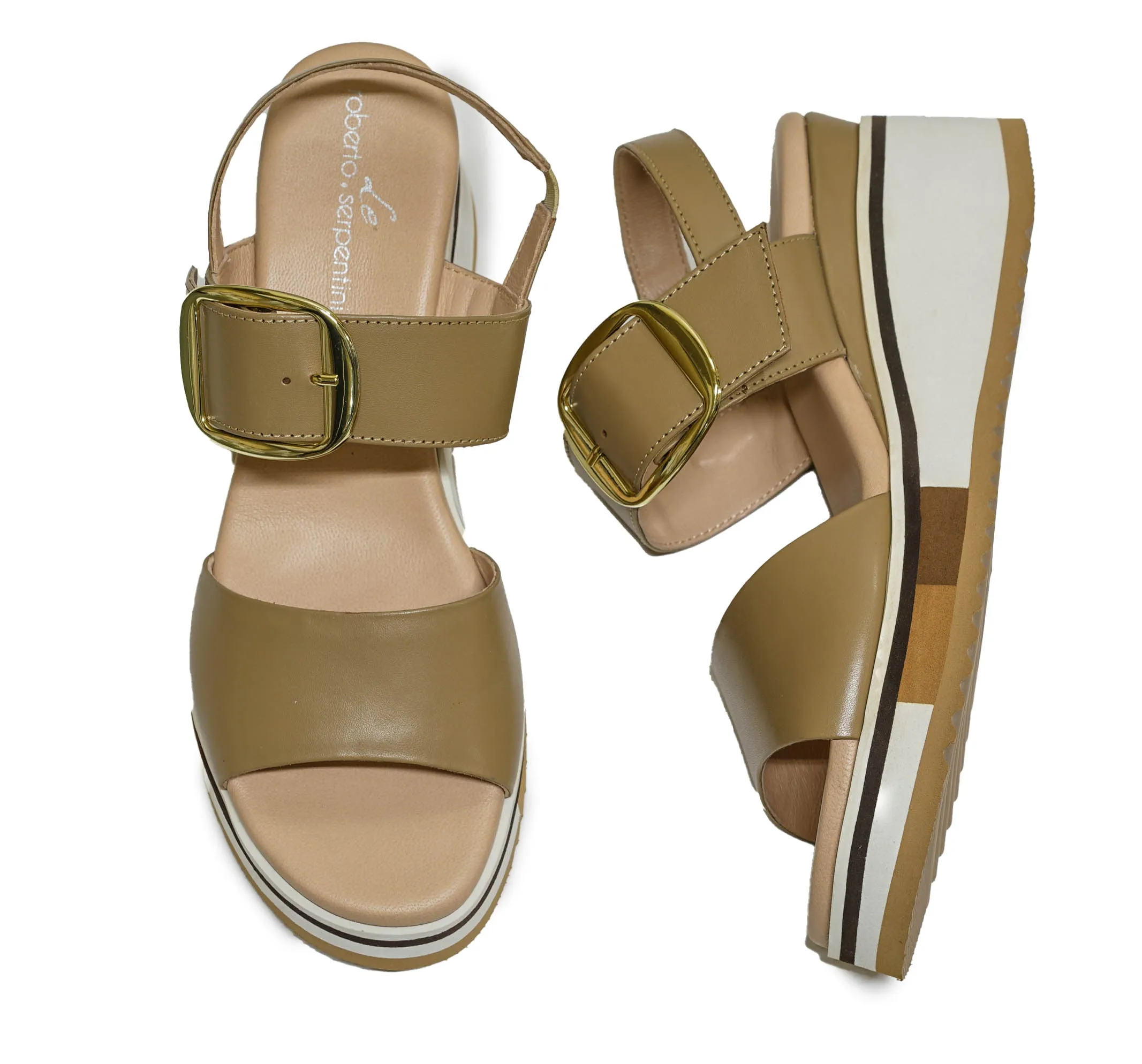 Roberto Serpentini Women's Tan Stripe Sandal 5126 30% OFF