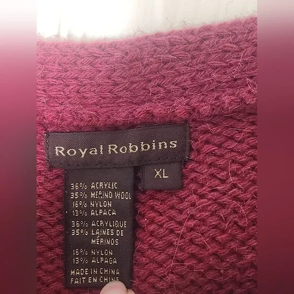 Royal Robbins XL Burgundy Knit Lgslv DecoratedNeck WOOLALPACABlend Women Sweater
