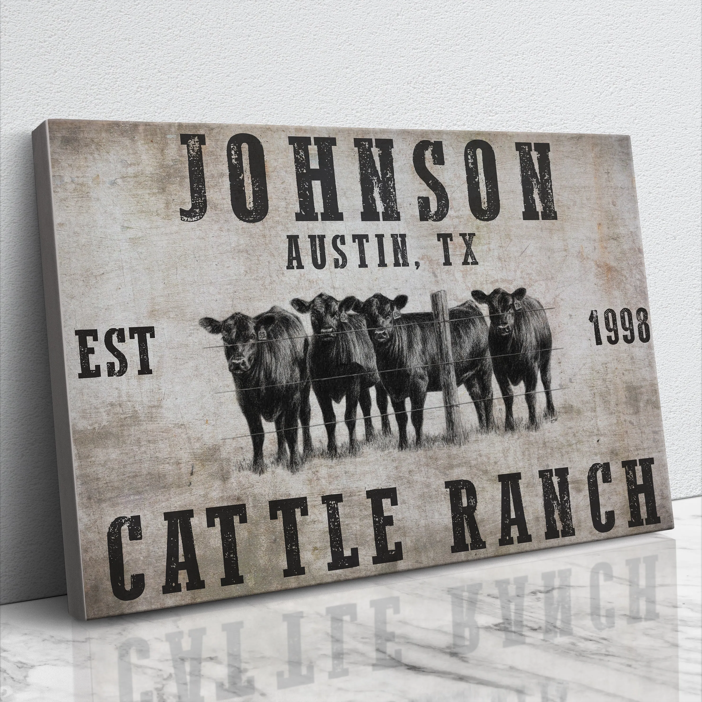 RUSTIC CATTLE RANCH PERSONALIZED CANVAS