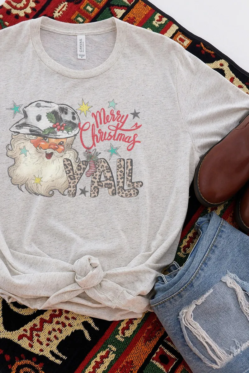 Santa Merry Christmas Y'all Tri-Blend Short Sleeve Tee