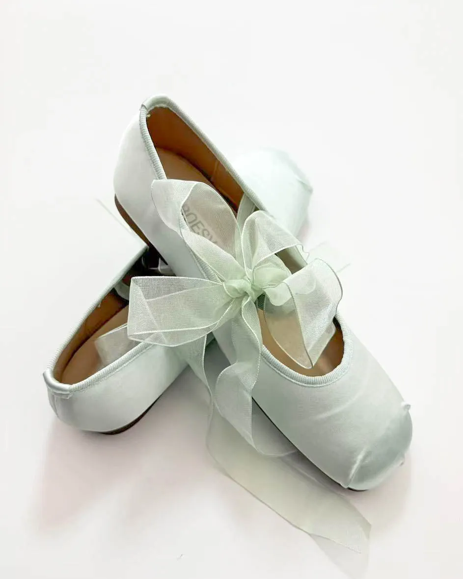 Satin Cross Tied Ballet Flats