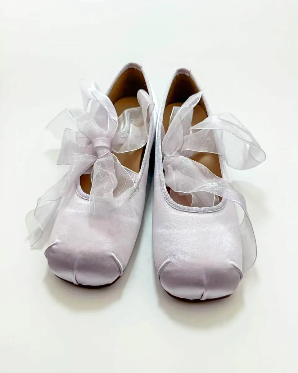 Satin Cross Tied Ballet Flats