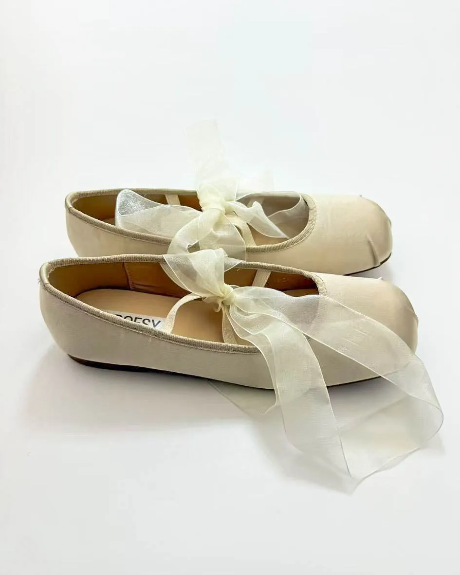 Satin Cross Tied Ballet Flats