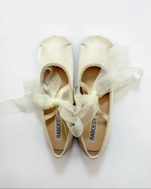 Satin Cross Tied Ballet Flats