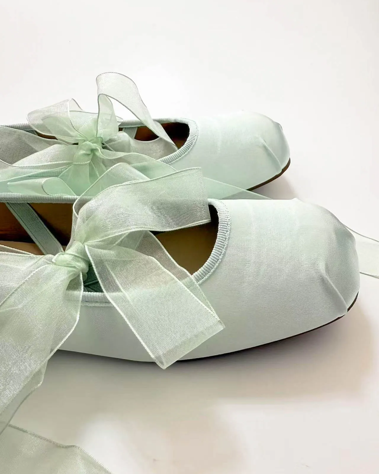 Satin Cross Tied Ballet Flats