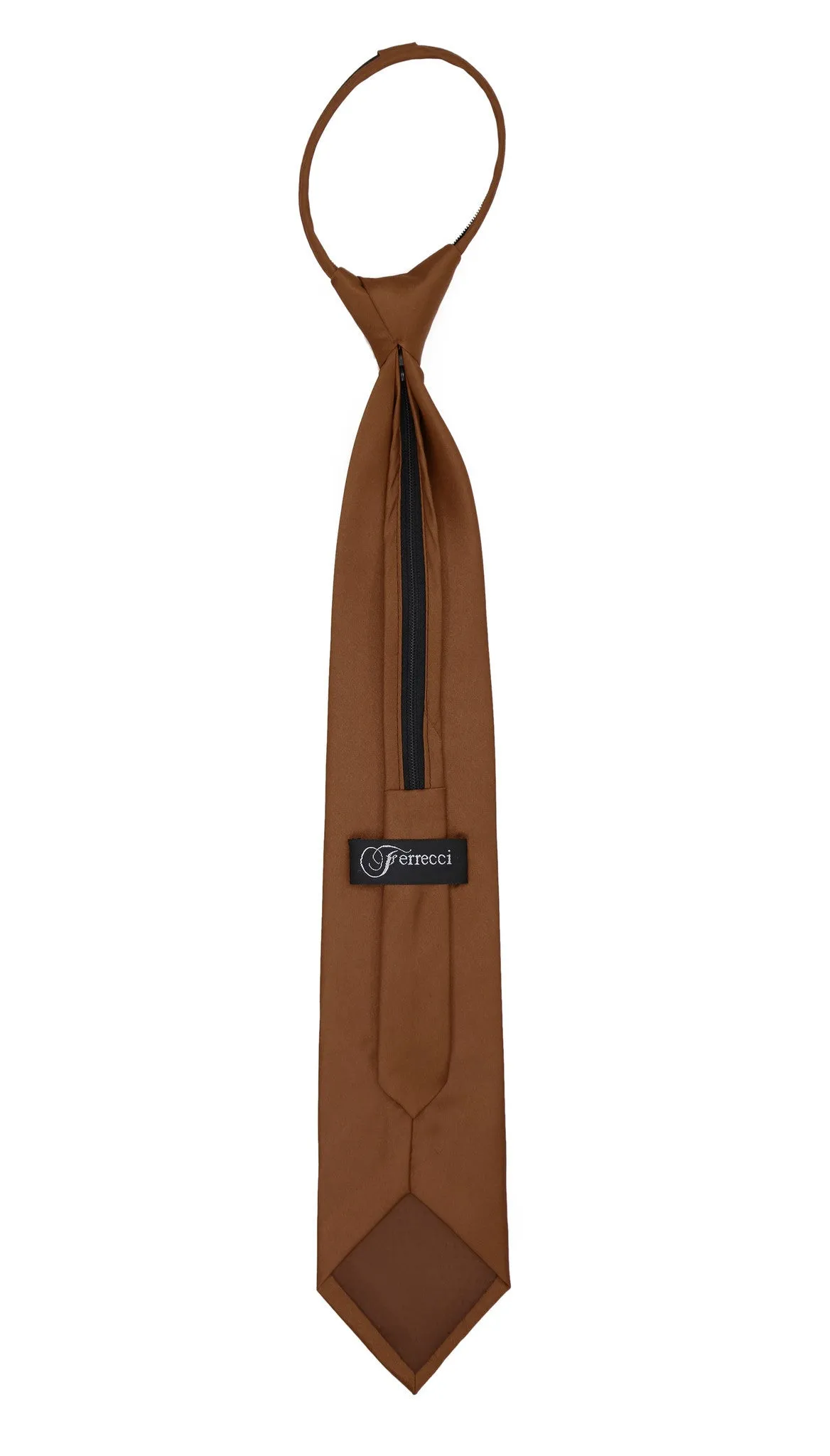 Satine Brown Zipper Tie with Hankie Set