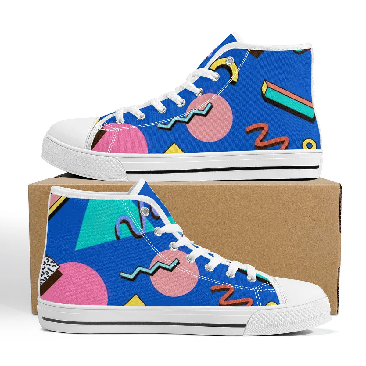 Saved By The Bell High-Top Canvas Shoes With Customized Tongue - White