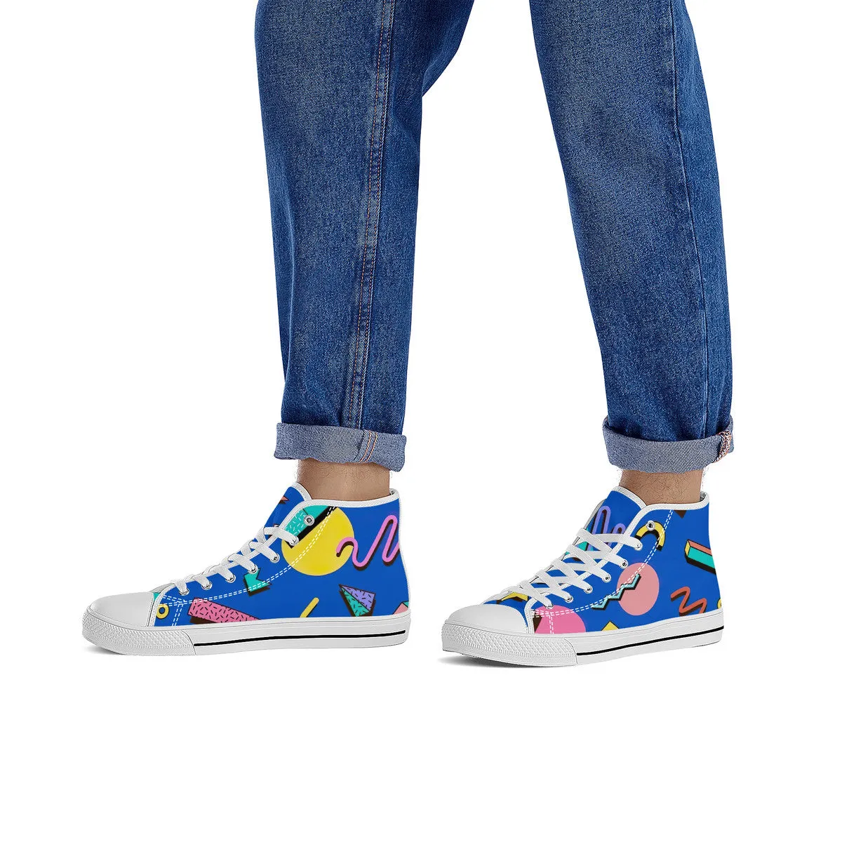 Saved By The Bell High-Top Canvas Shoes With Customized Tongue - White