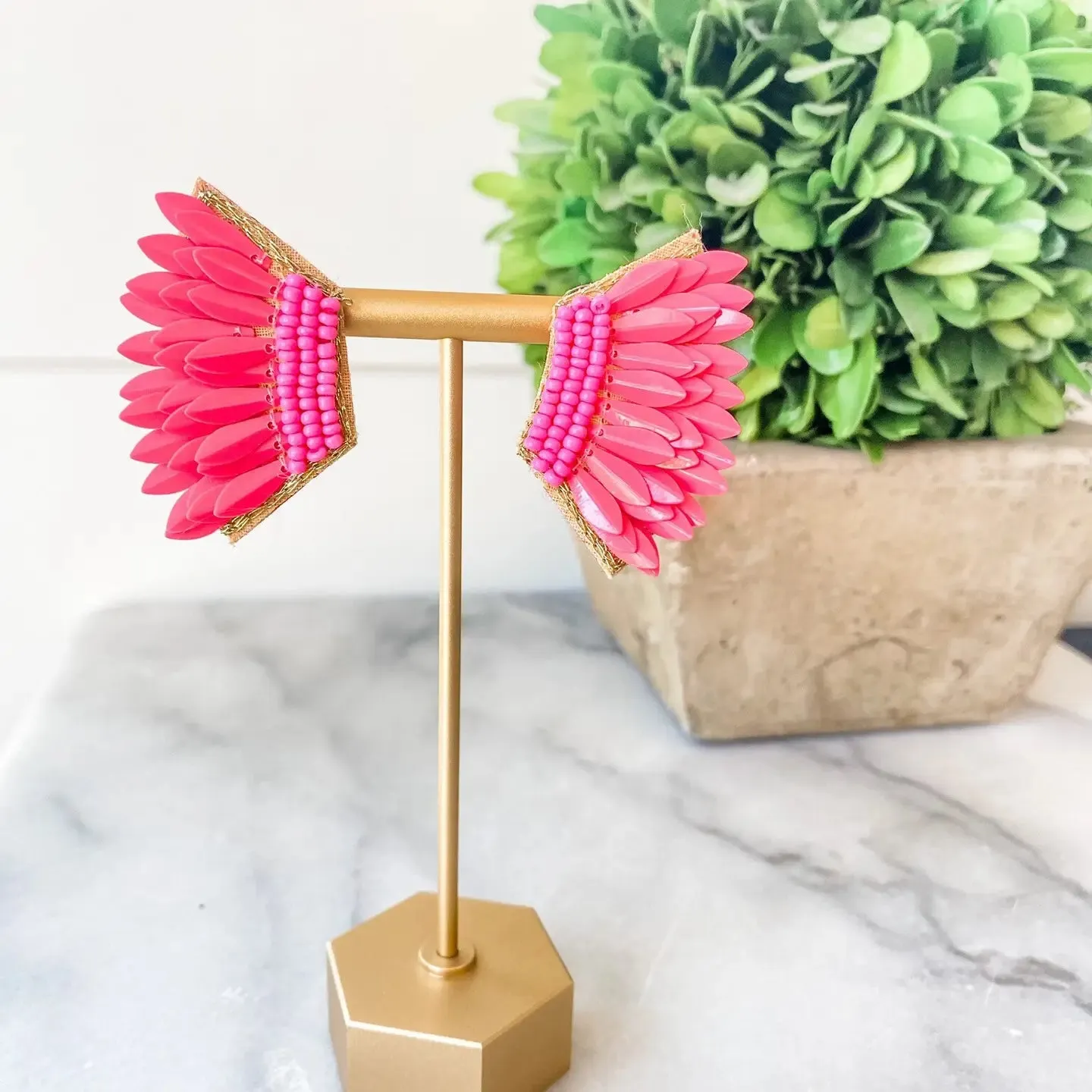 Sequin Wing Beaded Statement Earrings
