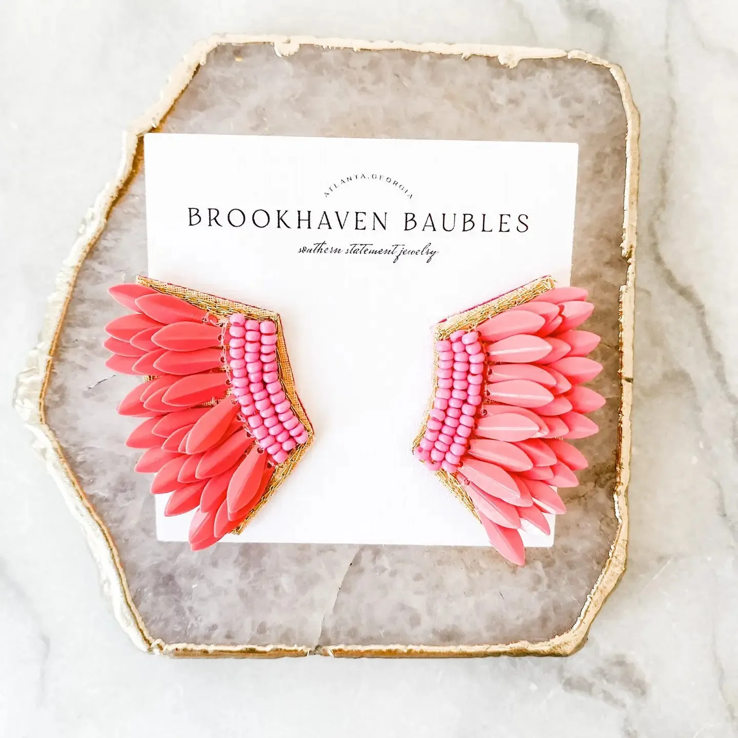 Sequin Wing Beaded Statement Earrings