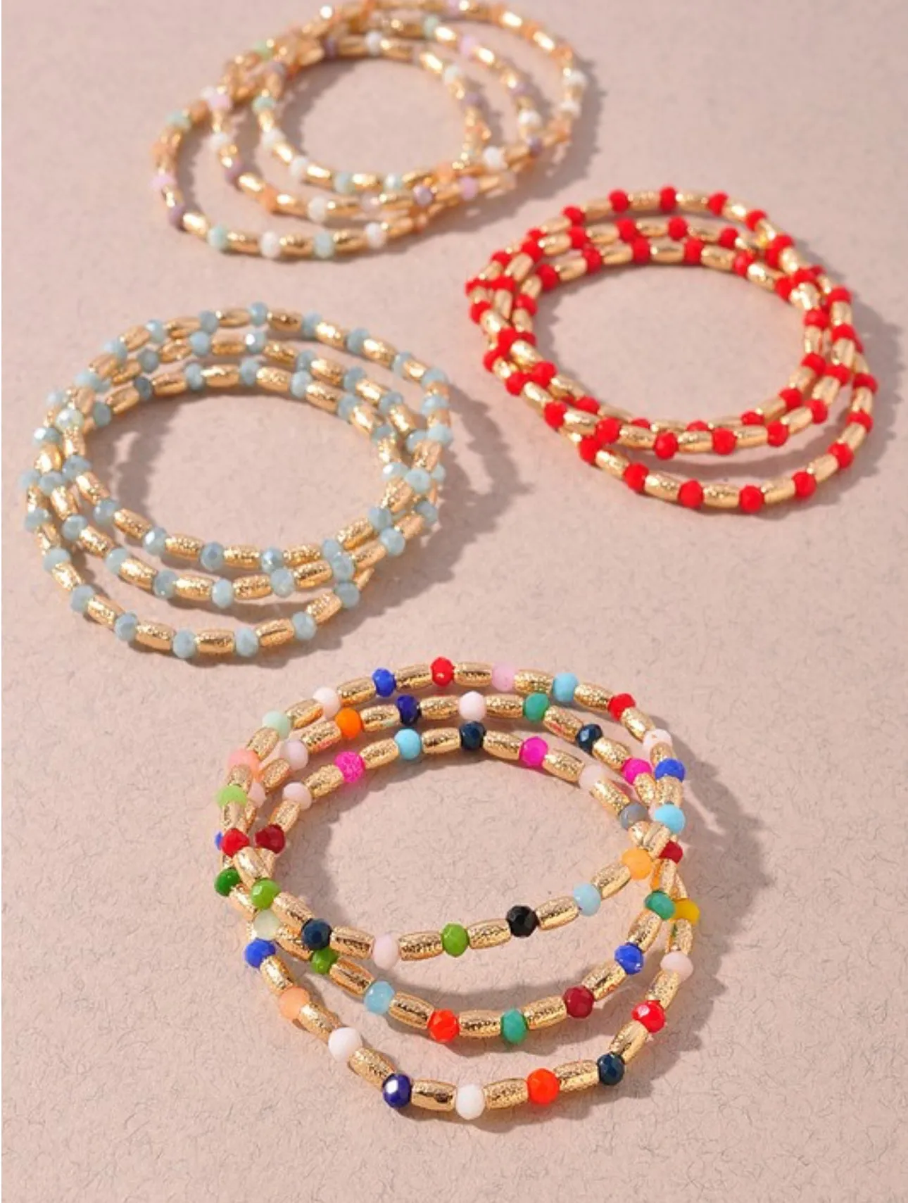 Set of 3 Lightweight Beaded Bracelets- 3 Colors