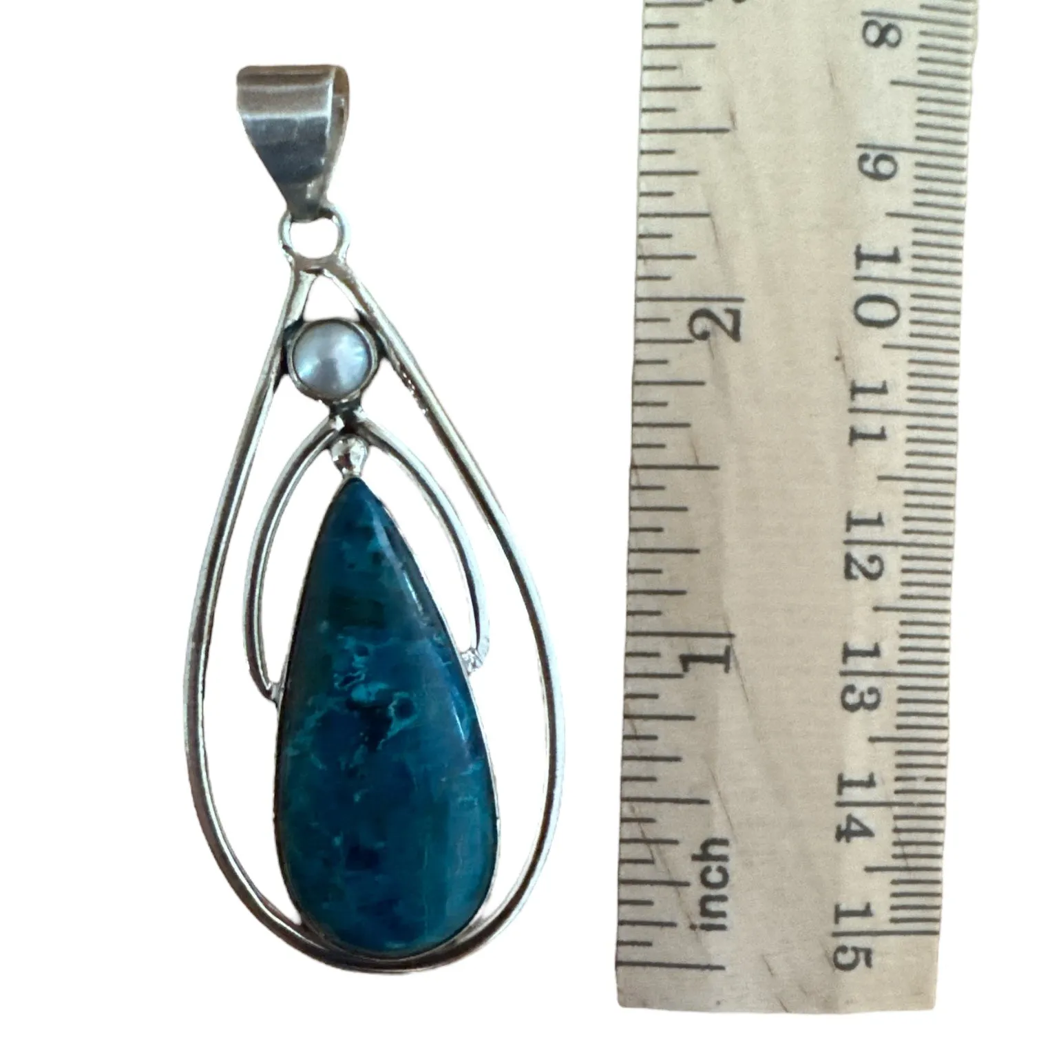 Shattuckite & Pearl Solid 925 Sterling Silver Pendant